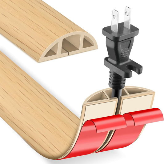 Floor Cord Cover Cable Cavity Self Adhesive Cord Hider Floor, Floor Electric Cord Covers, for Living Rooms, Rooms, Offices Floor Cable Cover - Cord Protector (Yellow Wood, 1.18" x 3.3')