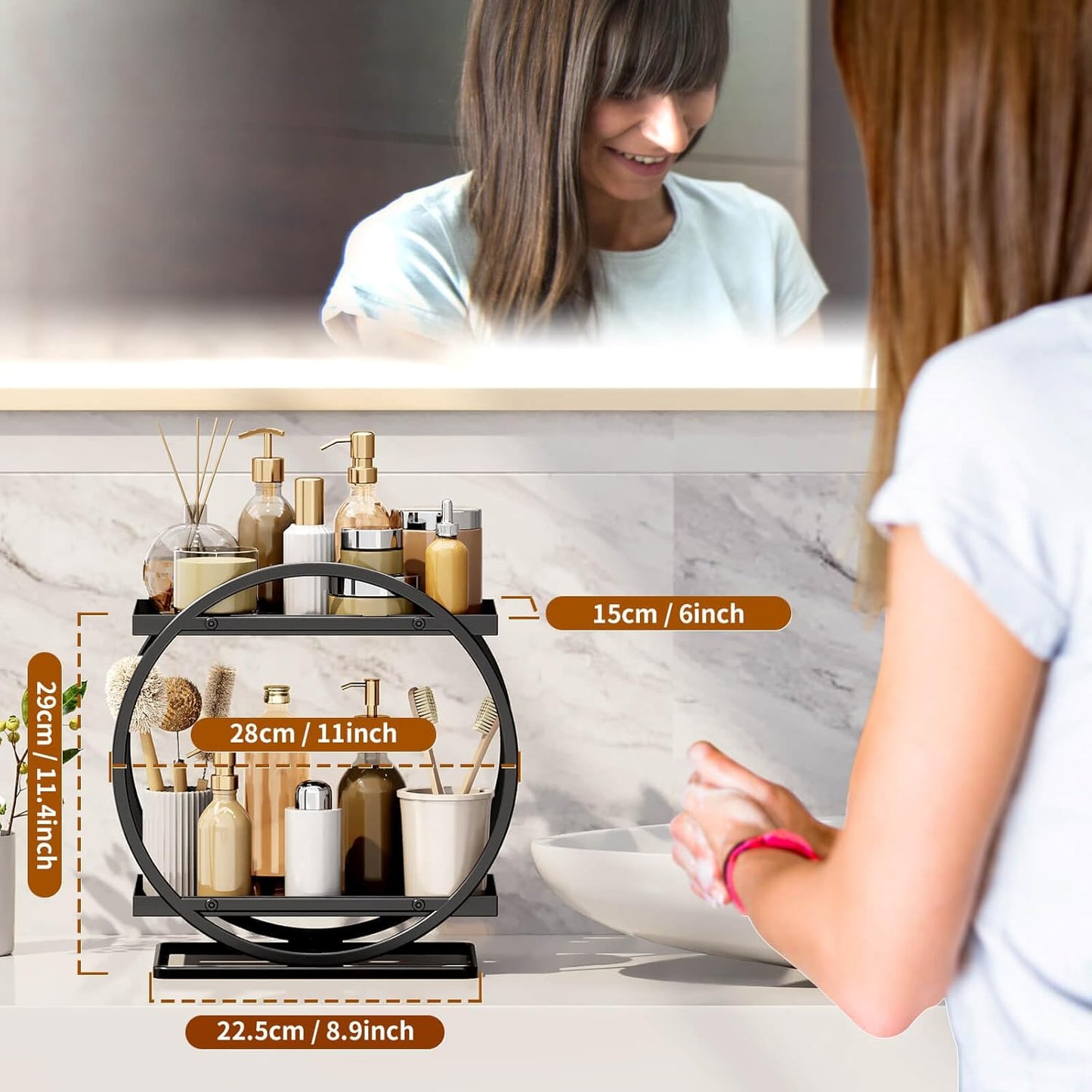 Bathroom Counter Organizer, Black Perfume Organizer for Dresser, 2 Tier Bathroom Organizer Countertop, Vanity Makeup Organizers, Skincare Display Tray for Bathroom Sink Storage