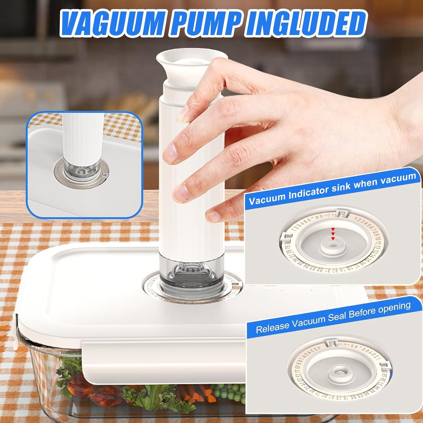 19 PCS Vacuum Sealer, Handheld Manual Vcuum Pump For Borosilicate Glass Vacuum Storage Containers, 2 Compartment | Airtight |Vacuum Seal, 4-Packcontainers(34.5 Oz), 10 Reusable Food Saver Sealer Bags