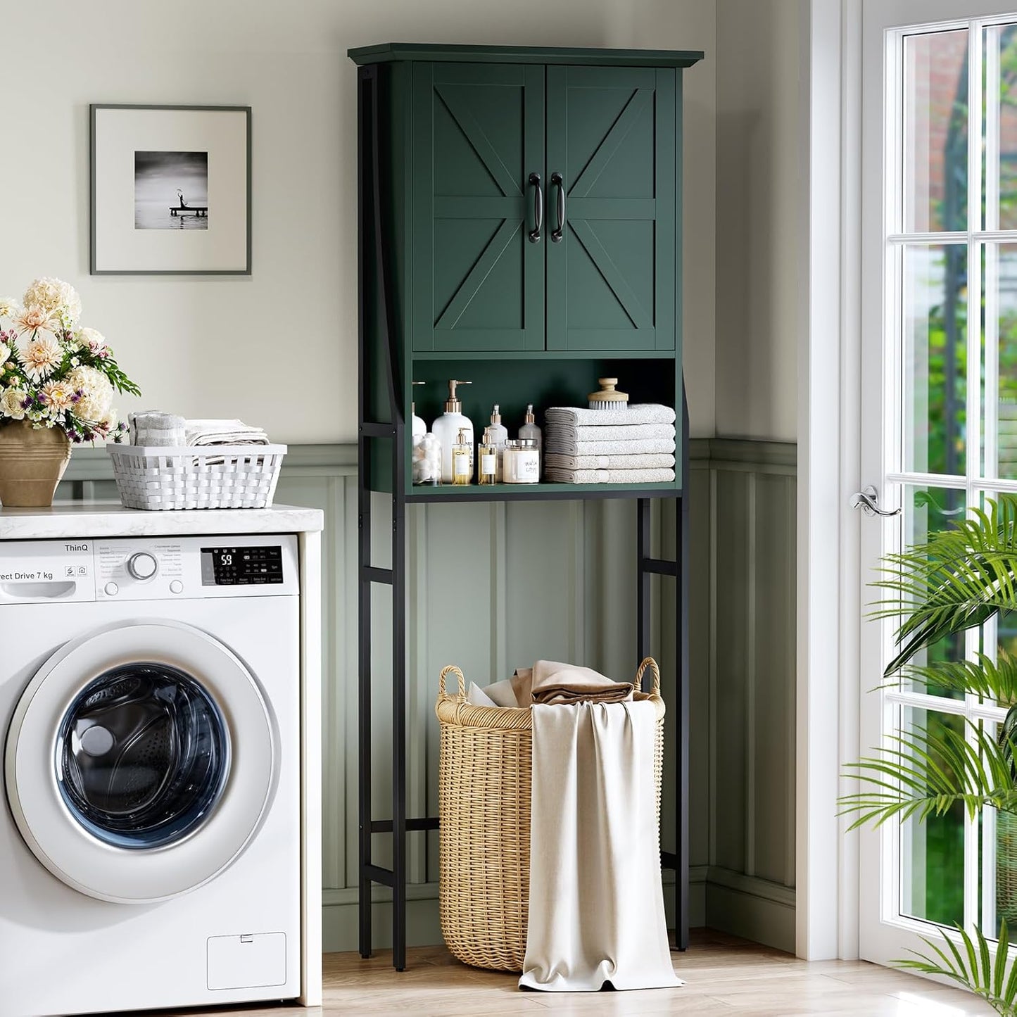 Over The Toilet Storage Cabinet, Over Toilet Bathroom Organizer with Barn Doors Above Toilet Storage Cabinet Spacesaver Behind Toilet Bathroom Organizer (Forest Green)