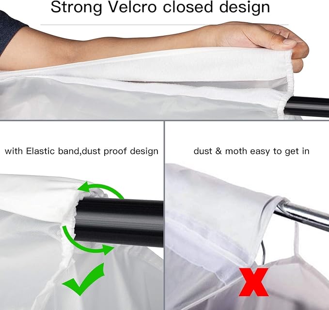 Zilink 60“ Hanging Garment Bags for Closet Storage Large Clear Window Hanging Clothes Storage Garment Rack Cover Dress Protector for Suit, Coat, Wardrobe, Bottom Enclosed, Set of 2