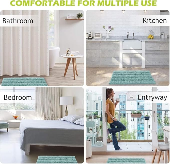 KGORGE Large Bathroom Rugs - Decorations Soft Bath Mat Water Absorbent Non-Slip Quick Drying Thick Shaggy Chenile Bathtub Set for Toilet Kitchen Entryway, Aqua, 70" x 24", 1 Piece