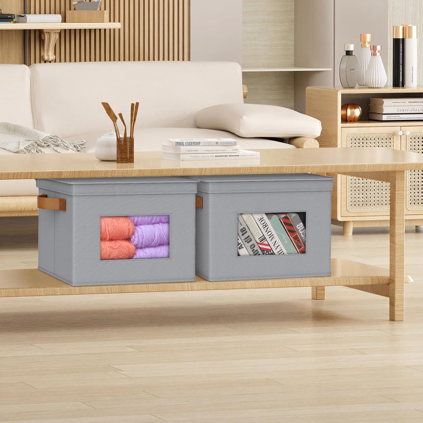 Univivi Storage Bins with Lids Collapsible Foldable Closet Storage Boxes for Clothes [3-Pack] Containers boxes with Handles Closet Storage for Home, Office, Bedroom (Grey,17" x 12"x 12")