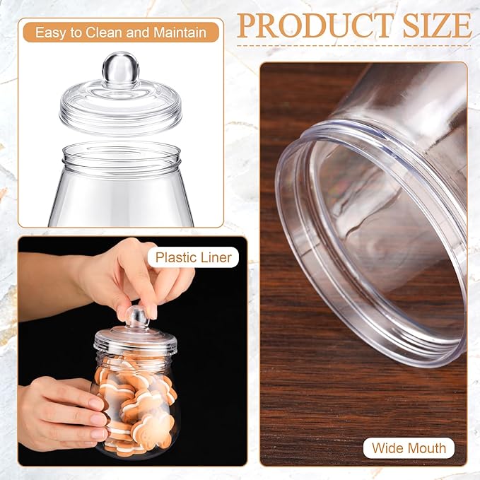 Nuogo 4 Pcs Plastic Candy and Cookie Jars with Lids Clear Cookie Container Candy Jars Large Airtight Apothecary Storage Organization for Wedding Home Kitchen Bar (Classic,16 oz)