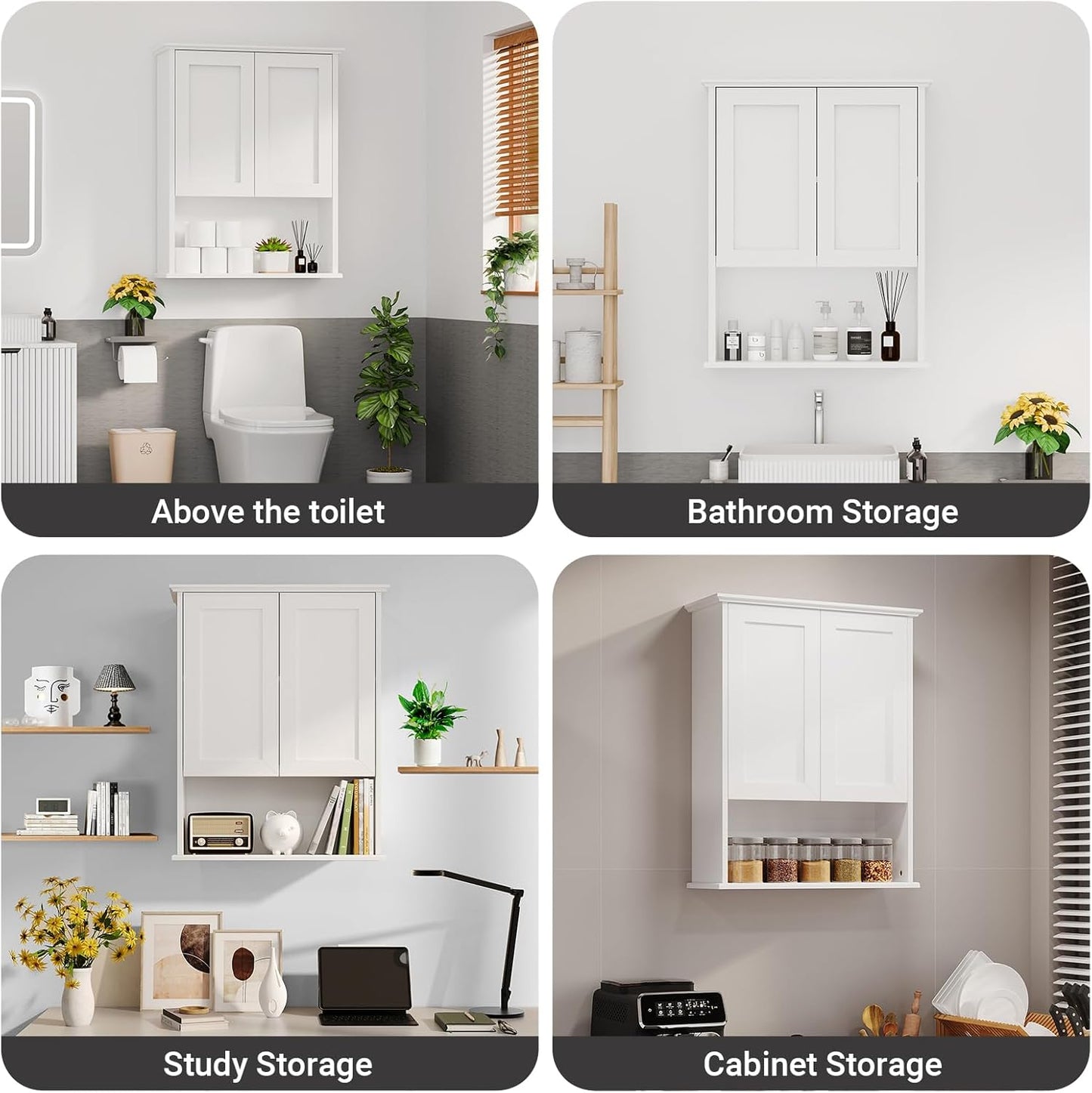 Bathroom Medicine Cabinet - Toilet Cabinet - Wall Mounted Cabinet - Multi Scene Wall Cabinet Storage Solution (Suitable for Bathroom, Kitchen, Living Room; White, Easy to Install)