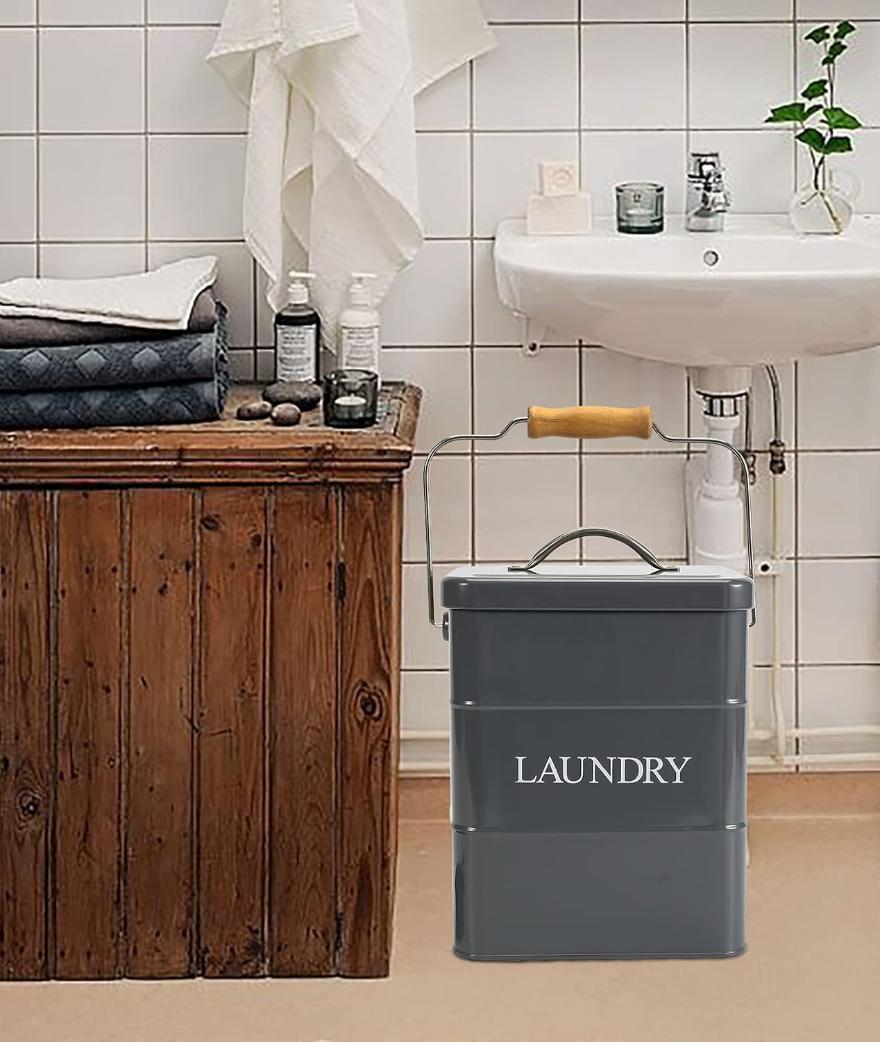 Laundry Powder Bin, Washing Powder Storage Tin with Scoop, Airtight Lid & Handles, Laundry Detergent Powder Storage Box - Perfect for Holding Pods Tablets Capsules Powder Detergent-Gray