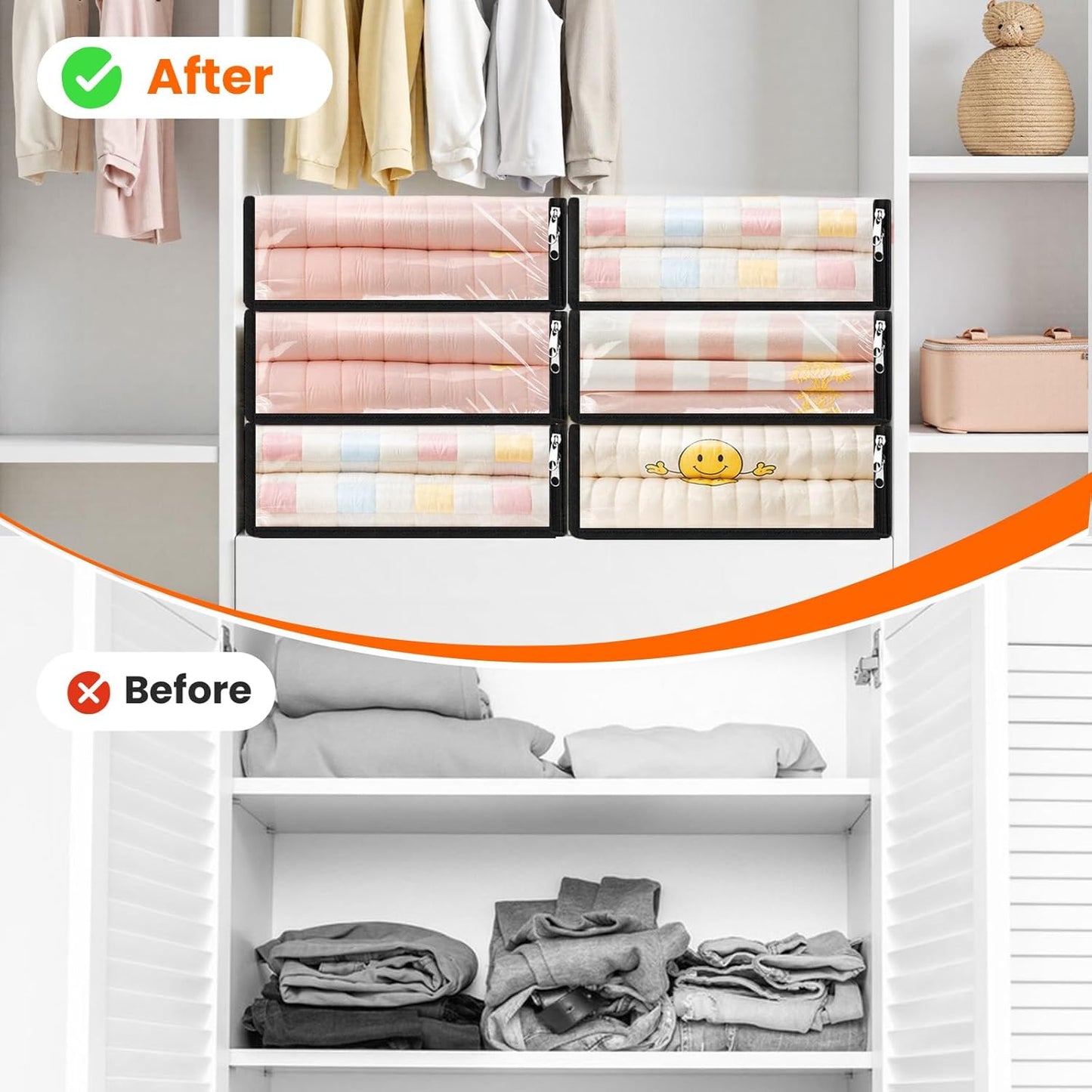 SpaceWhisper 4 Pack Clear Storage Bags, Plastic Blanket Storage Bags with Zipper and Handle, Moving Bags for Comforter, Bedding & Clothes, Closet Organizer and Under Bed Storage (15.7x13.8x3.9 Inch)