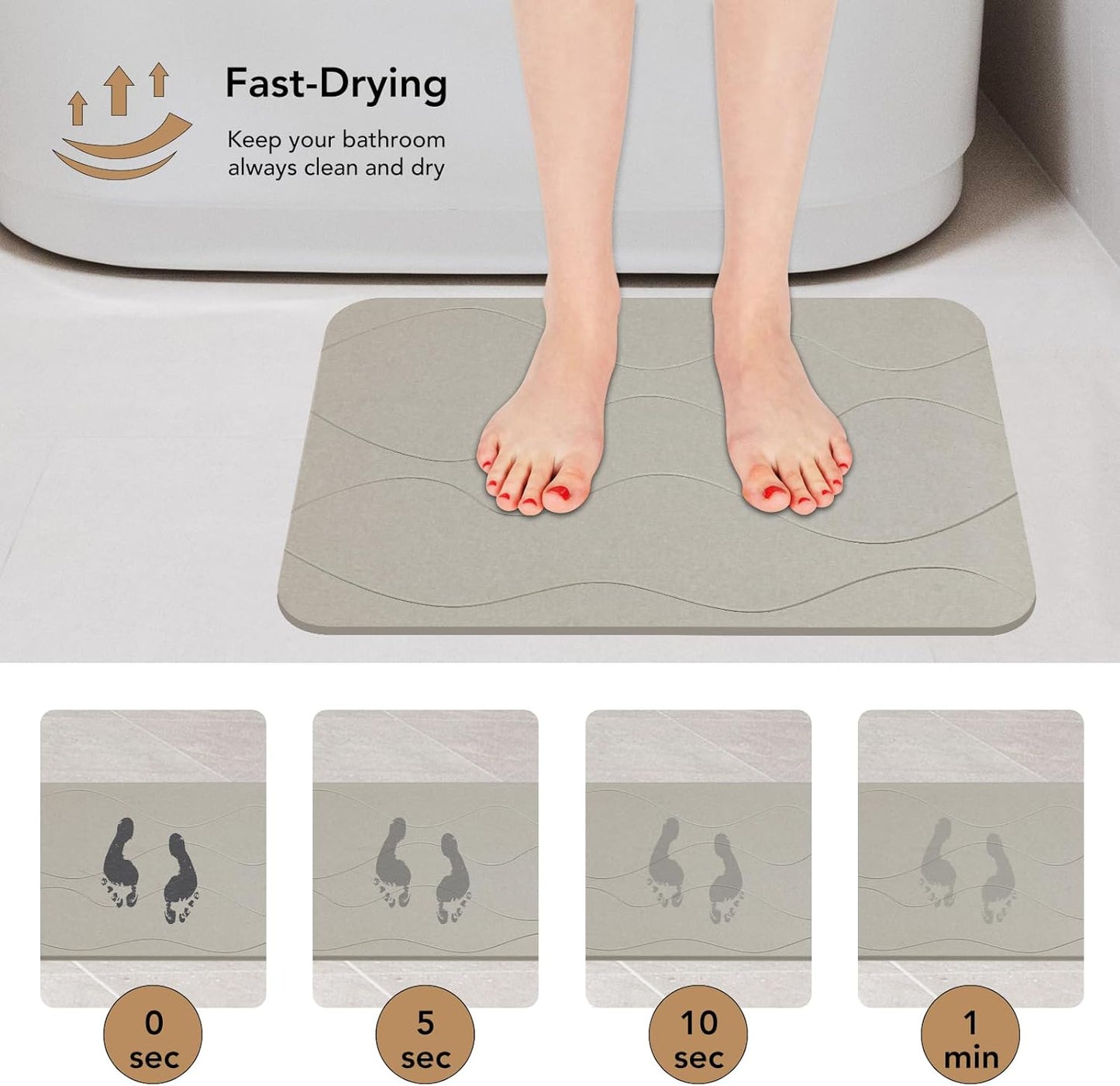 Stone Bath Mat, Diatomaceous Earth Shower Mat, Non-Slip Super Absorbent Quick Drying Bathroom Floor Mat, 2 Pack, Grey White