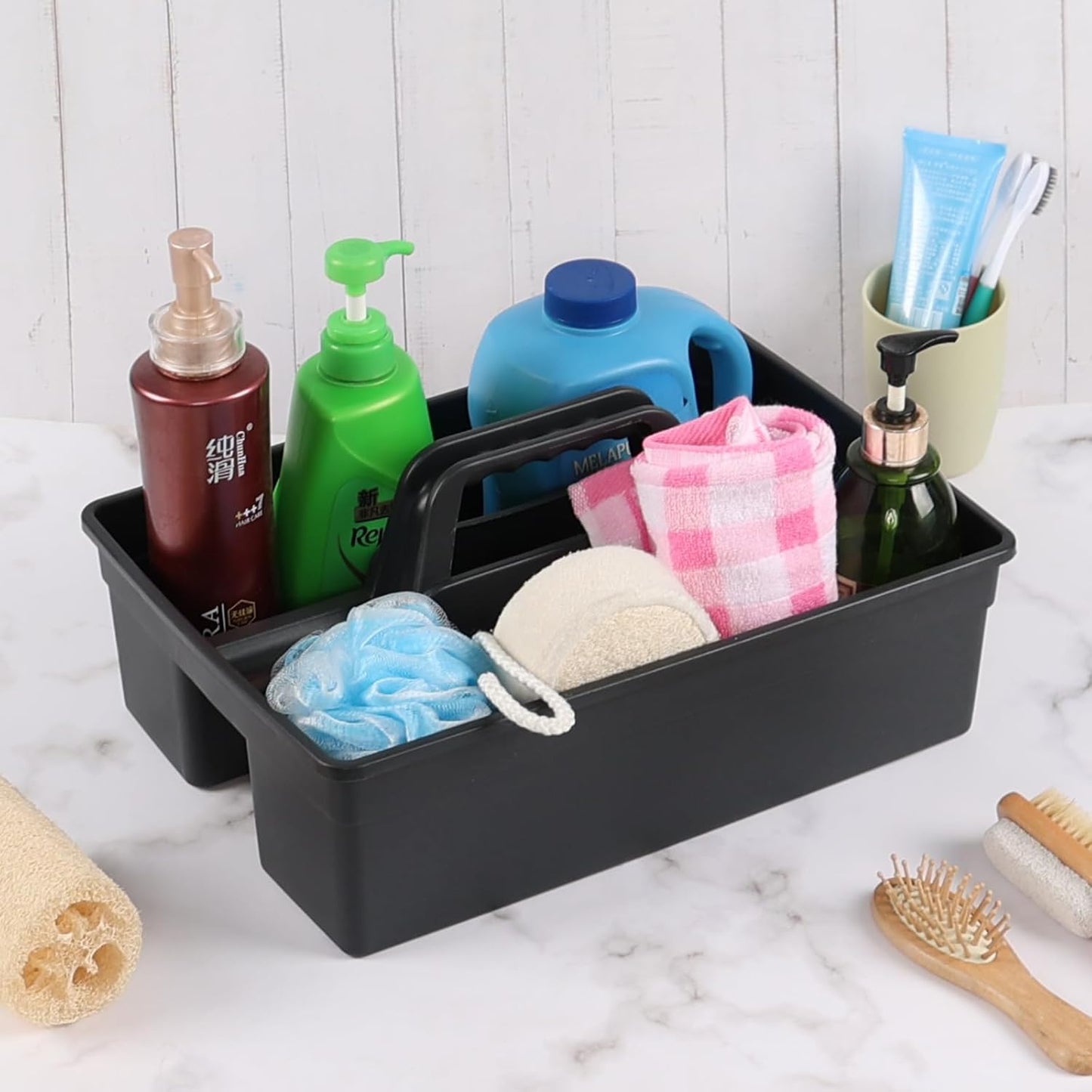 Anbers Plastic Cleaning Caddy with Compartments, Easy Carry Cleaning Supplies Organizer Caddy, 6 Pack