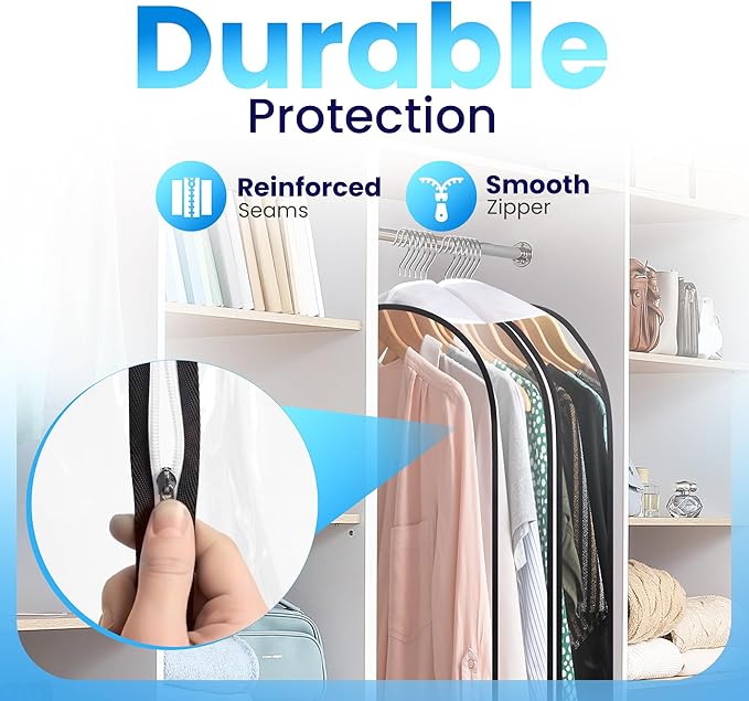 Clear Garment Bags for Clothes Storage - 4-Pack Plastic Hanging Covers and Clothing Protectors, Long Dress Suit Jacket Closet Cover Dust Proof Garment Bag Set for Organized Wardrobe Storage (50")