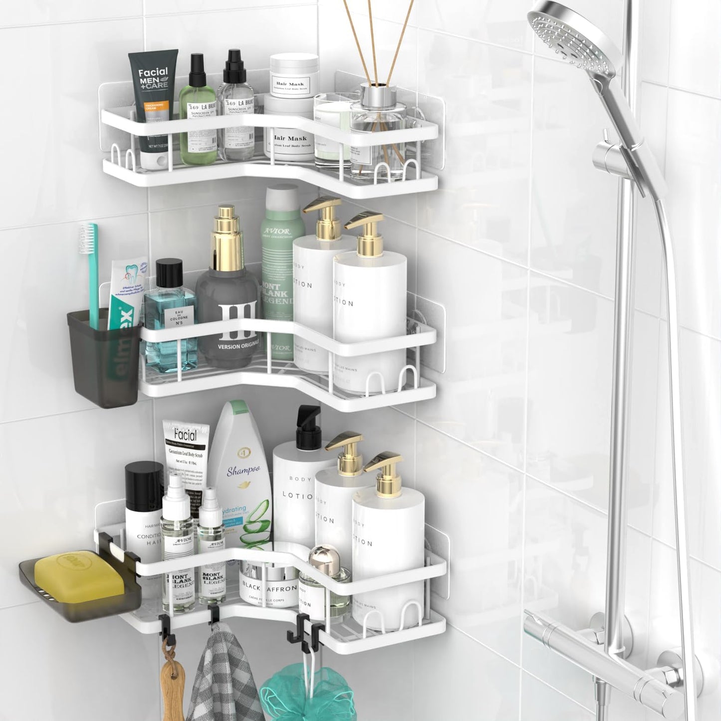 Corner Shower Caddy Bathroom Organizer Adhesive Shower Rack Bathtub Shelves - 3Pack No Drilling Shower Shelf For Inside Shower - Rustproof Bath Tub Organizer Caddy