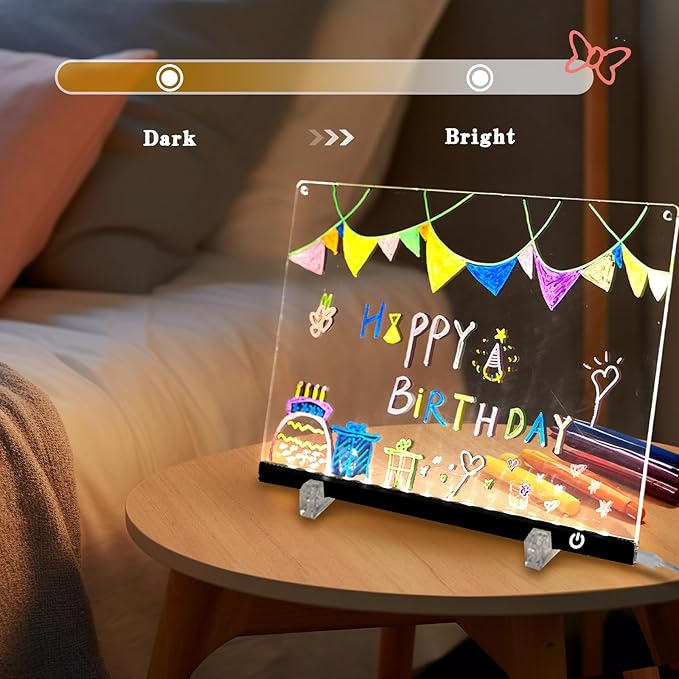 LED Note Board with Colors 12-Color Illuminated Acrylic Drawing Board - Dry-Erase Night Light with Stand for Home/Office/Gift/Festival (12" W x 8.5" H (Black))