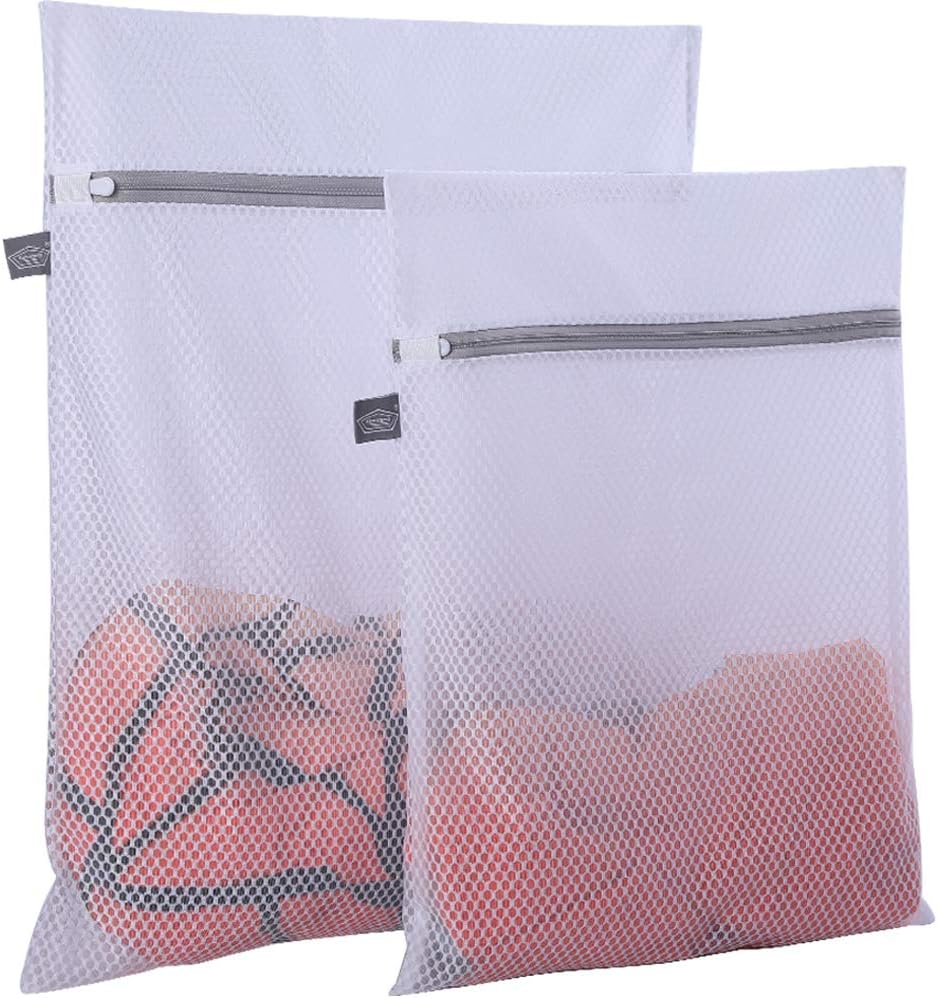 Kimmama Laundry Mesh Wash Bags, Lingerie Bags for Washing Delicates, White Net, Grey Zipper, 1L & 1M