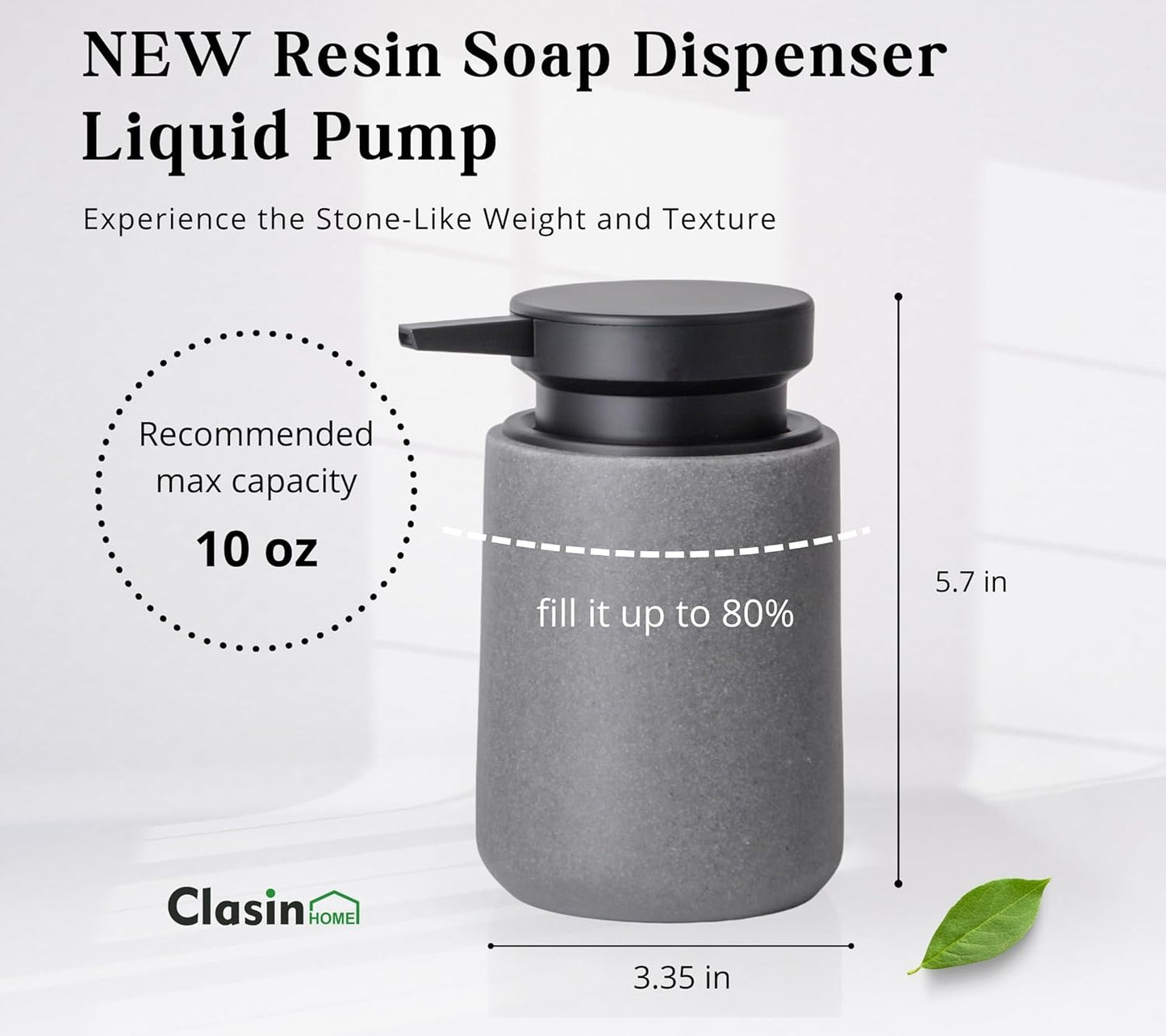 3 Pcs Bathroom Accessories Set, Liquid Soap Dispenser with Large Pump, Toothbrush Holder Cup and Soap Dish, Sandstone Texture Bathroom Counter Set for Modern Home (Gray)