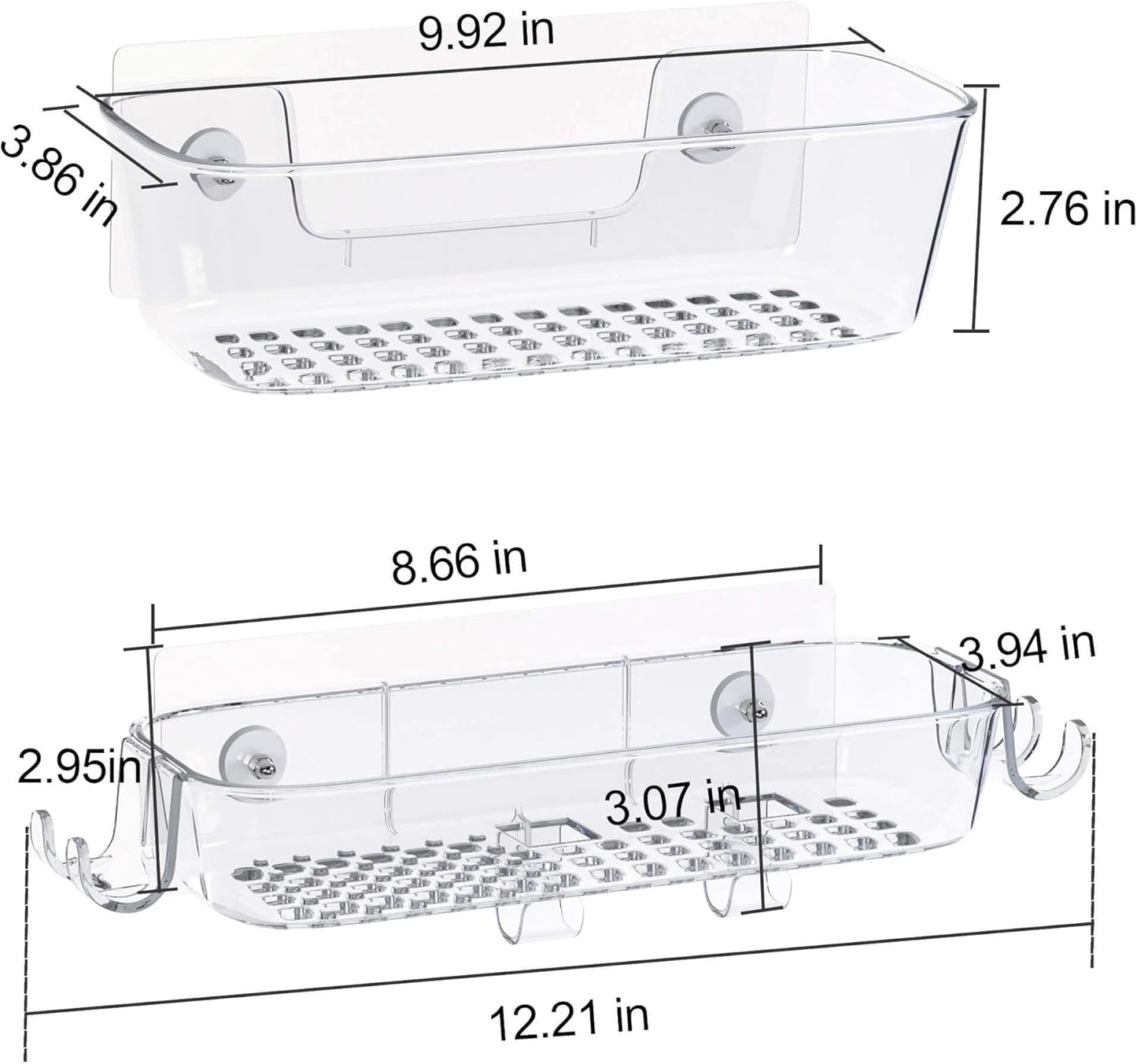 TZAMLI Clear Shower Caddy, Adhesive Shower Organizer Rustproof Shelf with Razor Holder and Hook, Wall Mounted Shelves Rack for Bathroom Kitchen Storage, 2 Pack