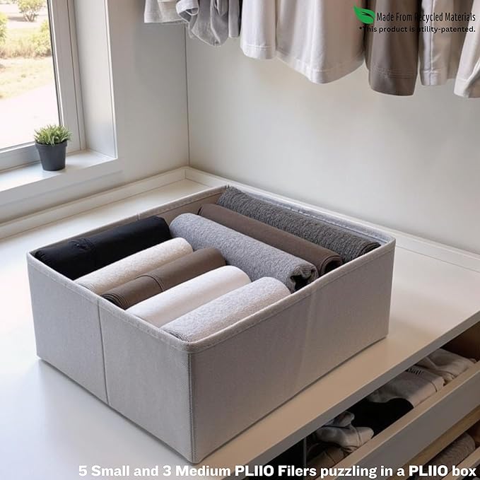 2 Pcs PLIIO Foldable Drawer Organizer, Closet Dresser Drawer Divider, Clothes Storage Box, Storage Bins, Wrinkle-Free Storage Solution for Home and Travel, Wardrobe Organizer and Clothes Folder