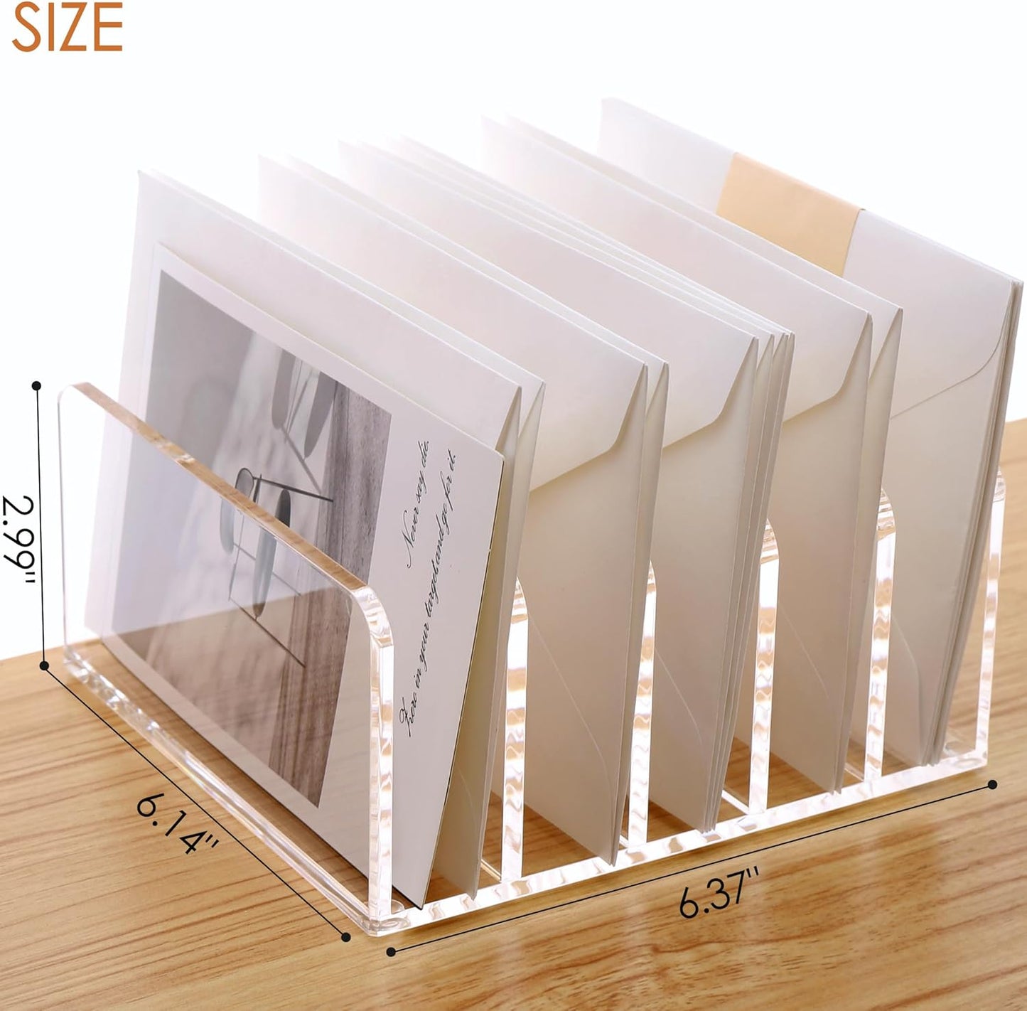SANRUI Acrylic Desk Organizer, 5 Compartments Mail Organizer,Small File Holders Letter Organizer,Clear Office Organization,Multifunction Sorter Envelope Rack for Office,Home, School