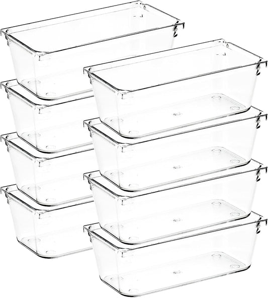 8 Pack Drawer Organizer - 3" X 6" Clear Acrylic Storage Bins with Non-Slip Pads, Versatile Desk Tray for Makeup, Jewelry, Kitchen, Bathroom, and Office Organization
