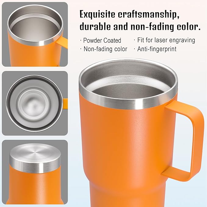 20 oz Tumbler with Handle and Lid, Stainless Steel Tumbler Insulated Travel Coffee Mug, Spill Proof Double Wall Vacuum Tumbler Cup Keep Drink Hot & Cold, Orange, 1 Pack