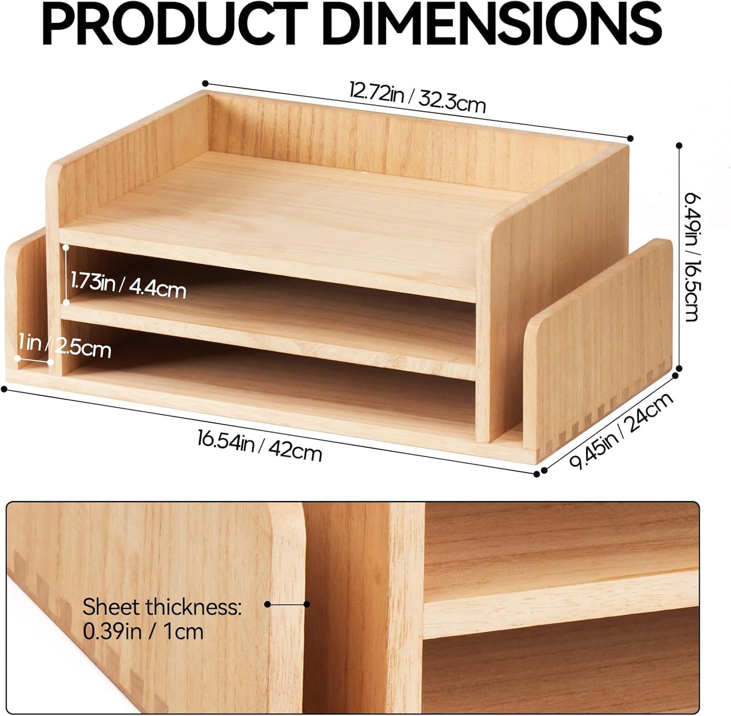 KIRIGEN Wood 3-Tier Office Desktop Document Tray - Mail Sorter Organizer Rack - Wooden Document Letter Stand for Folders, Mail, Stationary, Desk Accessories Natural(2TP-NA)