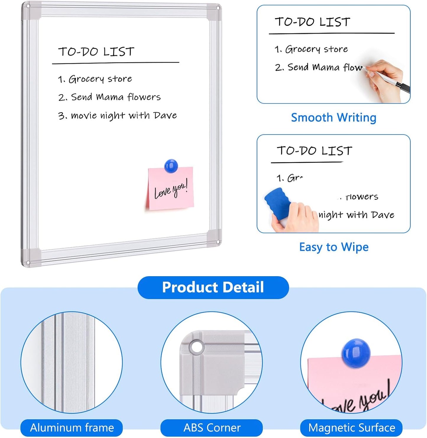 Magnetic Dry Erase Board for Refrigerator, 13.8"x11.8" Small Whiteboard with Magnets, Mini Memo Boards for Kitchen, No-Scratch Rubber Coating & Easy-Clean Surface for Fridge, Wall, Locker