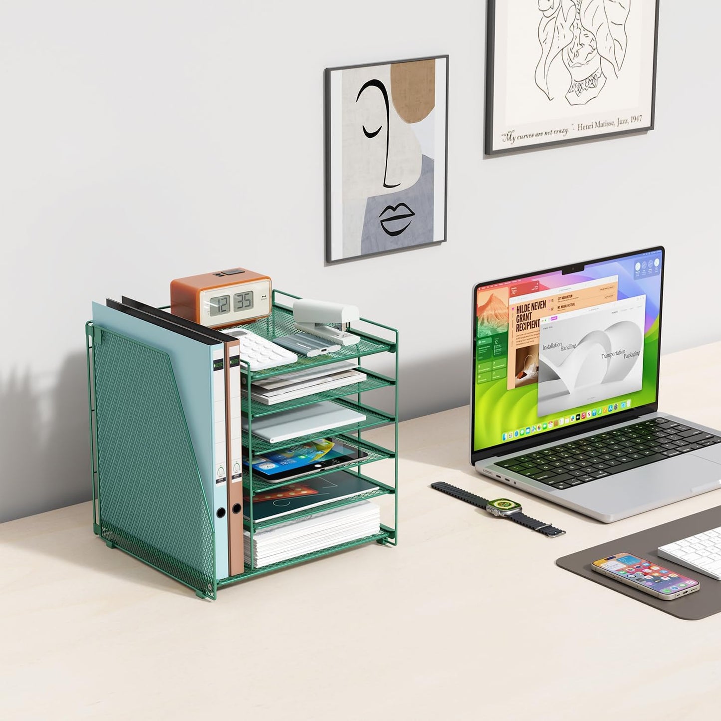 gianotter Desk Organizers and Accessories, 6-Tier Paper Organizer with Magazine rack, File Organizer for Desk, Office Accessories & Workspace (Green)