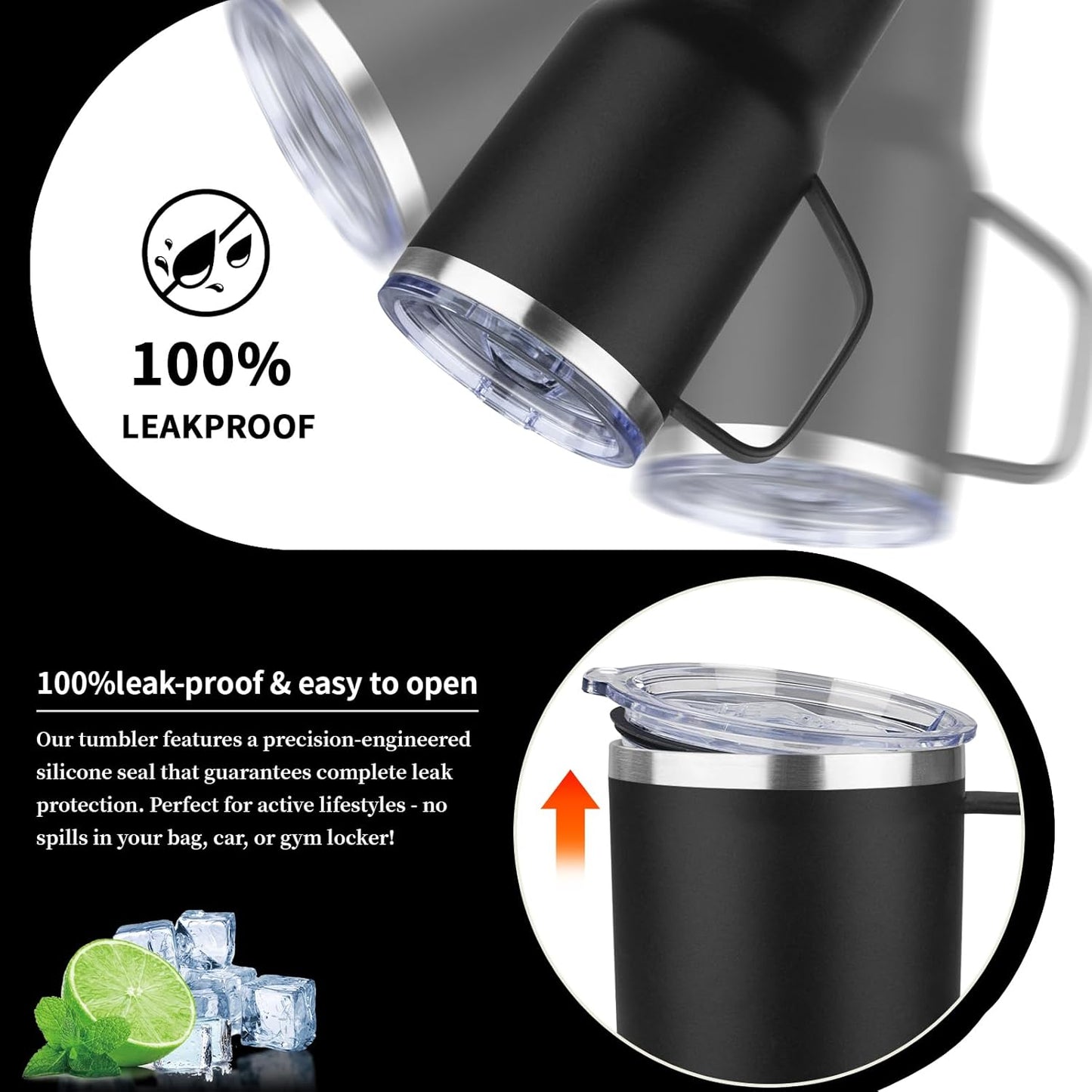 20oz Insulated Tumbler with Handle Stainless Steel Travel Coffee Mug with Lid and Straw Double Wall Vacuum Leak-proof Reusable Thermal Water Cup for Hot and Cold Drinks (Black,1 Pack)