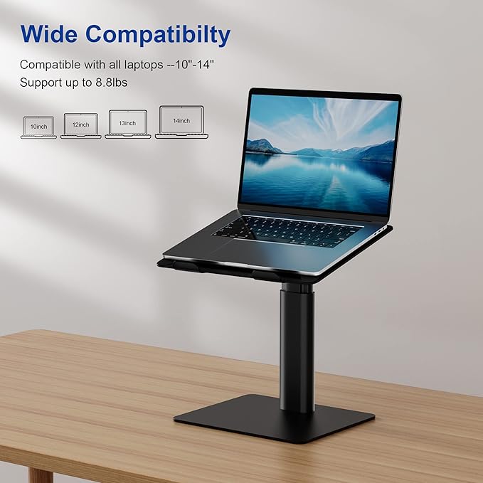 BESIGN LSX6 Computer Holder Stand, Ergonomic Adjustable Notebook Riser for Standing Work, Compatible with Air, Pro, Dell, HP, Lenovo More 10-14" Laptops, Black