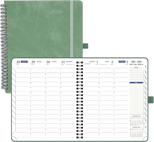POPRUN 2026 Weekly Planner 30-Mintue (Medium 7'' x 8.5'') - From Jan 2026 to Dec 2026 - Two Pages Per Week Appointment Book with Monthly Tabs, Softcover, Inner Pocket, Pen Holder - Midnight Green