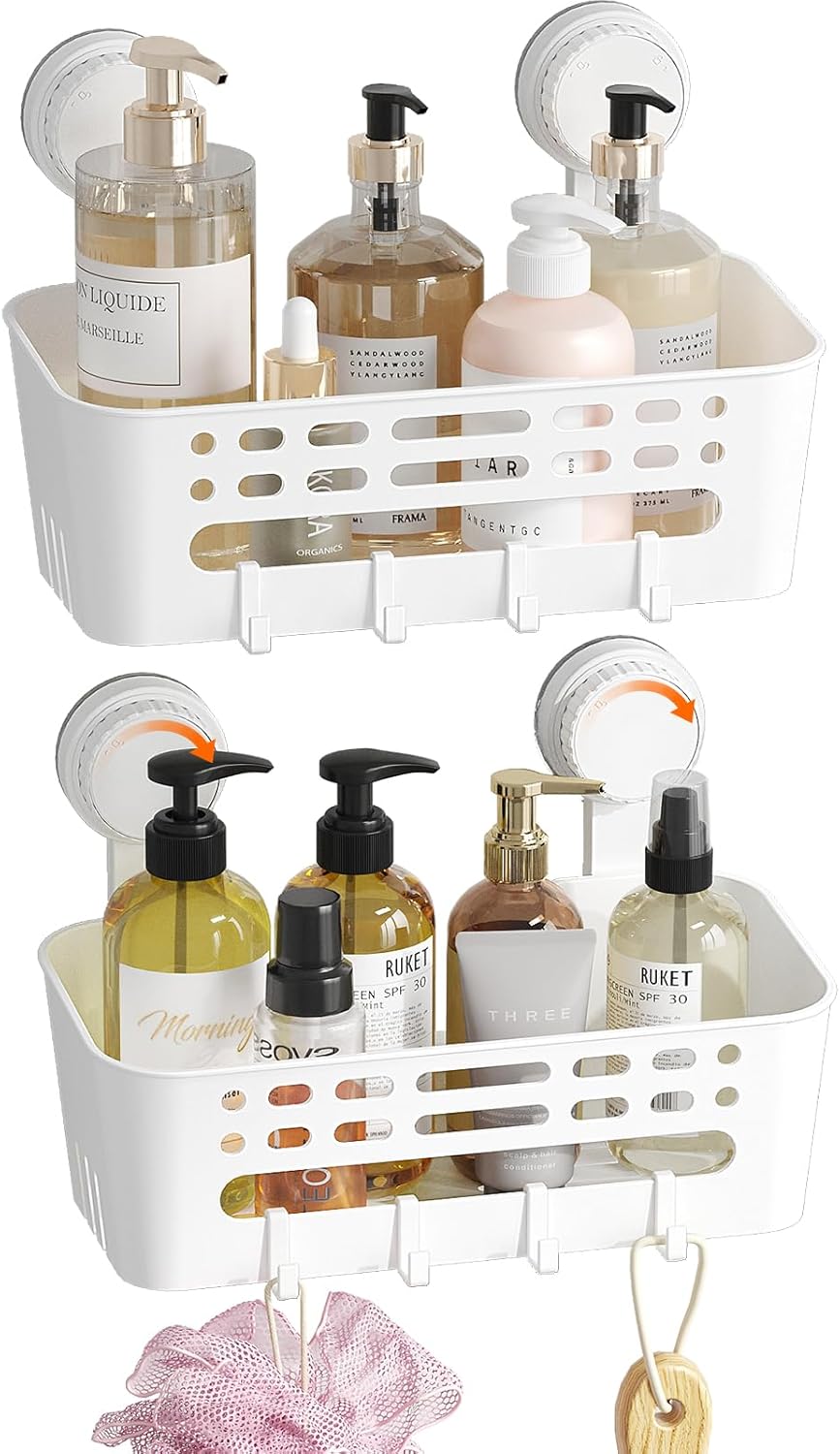 Lifewit Shower Caddy Suction Cup, 10.4inch Removable Shower Shelves for Inside Shower, NO-Drilling Bathroom Organizers and Storage Rack for Shampoo Strong Vacuum Suction, 2 Pack