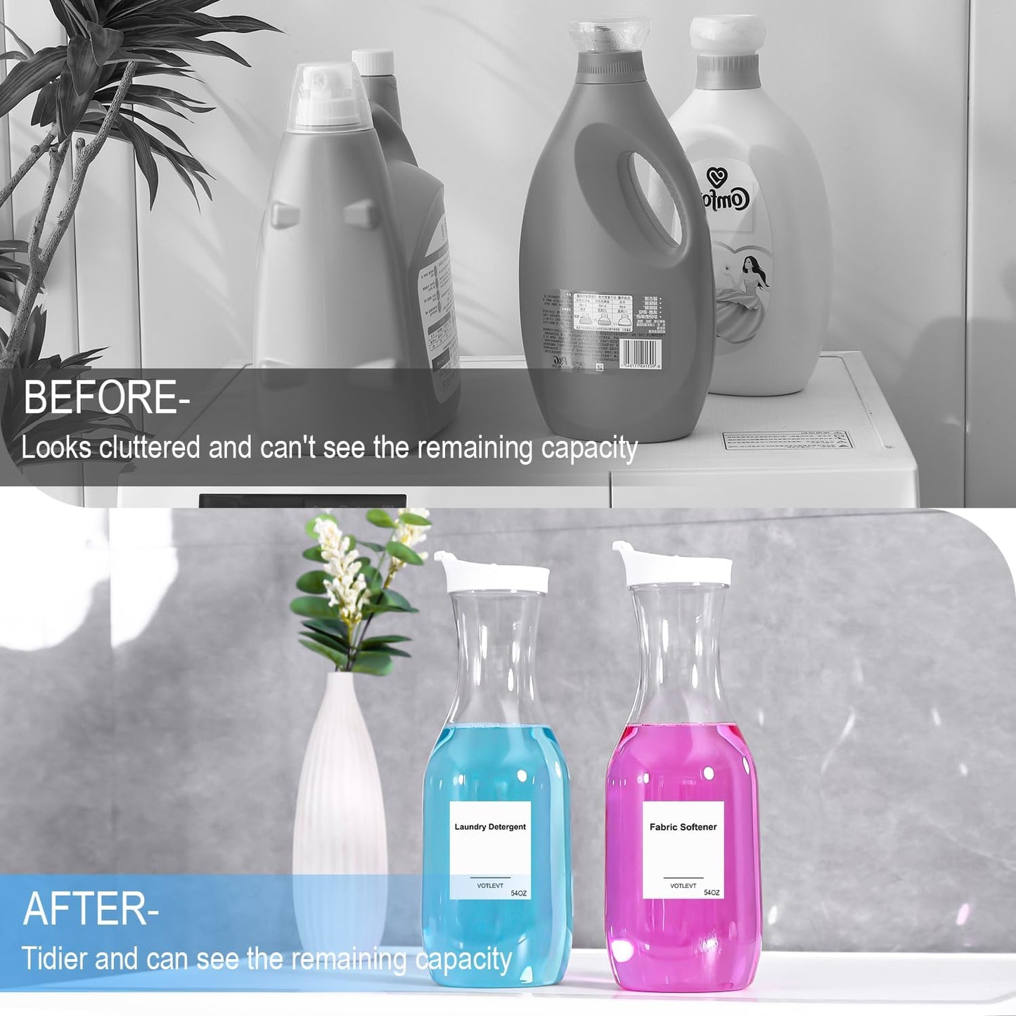 54 OZ Laundry Detergent Dispenser, Laundry Soap Dispenser, Liquid Laundry Detergent Container and Organizer, Clear Plastic Fabric Softener and Laundry Powder Dispenser for Laundry Room, 2Pack