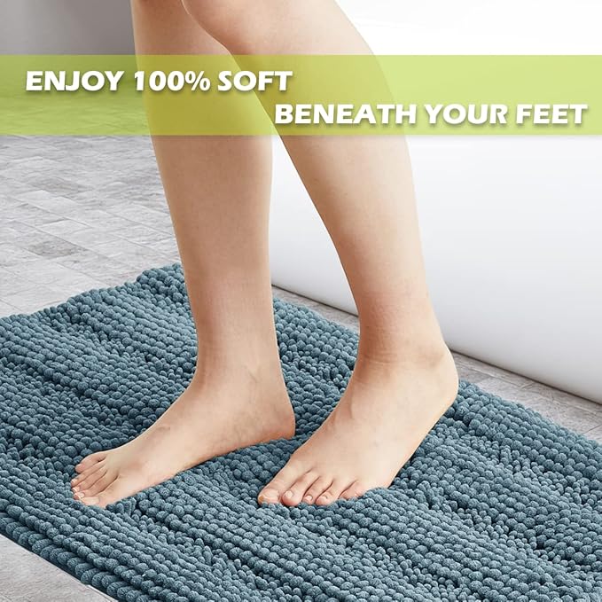 KGORGE Non Skid Bathroom Rugs - Easy Wash Absorbent Thick Shaggy Quick Dry Dirt Resistance Floor Mats for Kitchen Shower Tub Arctic Blue Small Bath Mat, 20" W x 32" L,1Pc