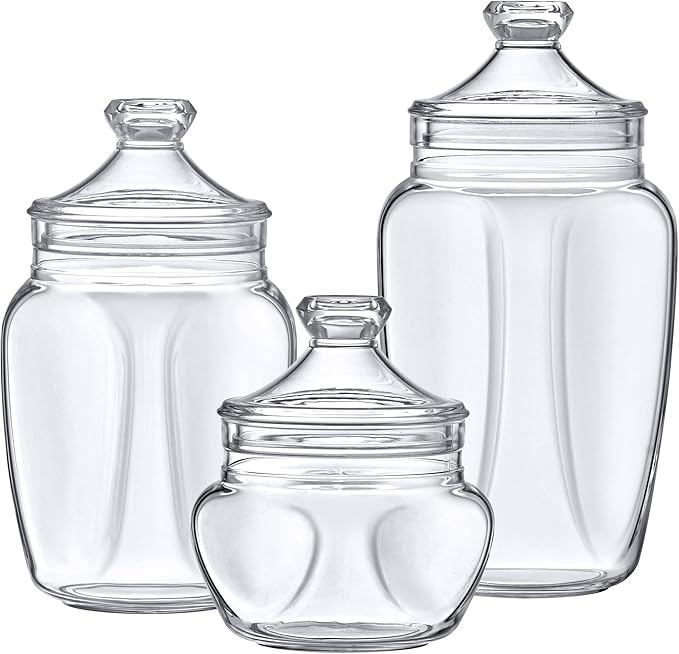 Amazing Abby - Embrace - Plastic Bathroom Canisters (3-Piece Set, 42/24/60 oz), Acrylic Apothecary Jars for Vanity, BPA-Free and Shatter-Proof, Great for Cotton Balls and Bath Sponges (NOT Glass)
