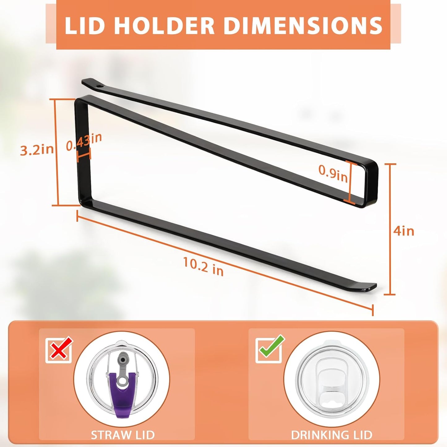 2 Pack Tumbler Lid Organizer, Horizontal Tumbler Lid Storage Hook to Hold Up 20 Lids, Space Saving Cup Lid Holders Under Cabinet Tumbler Lid Hook for Kitchen Organizer, Paper Towel Rack Hanger (Black)