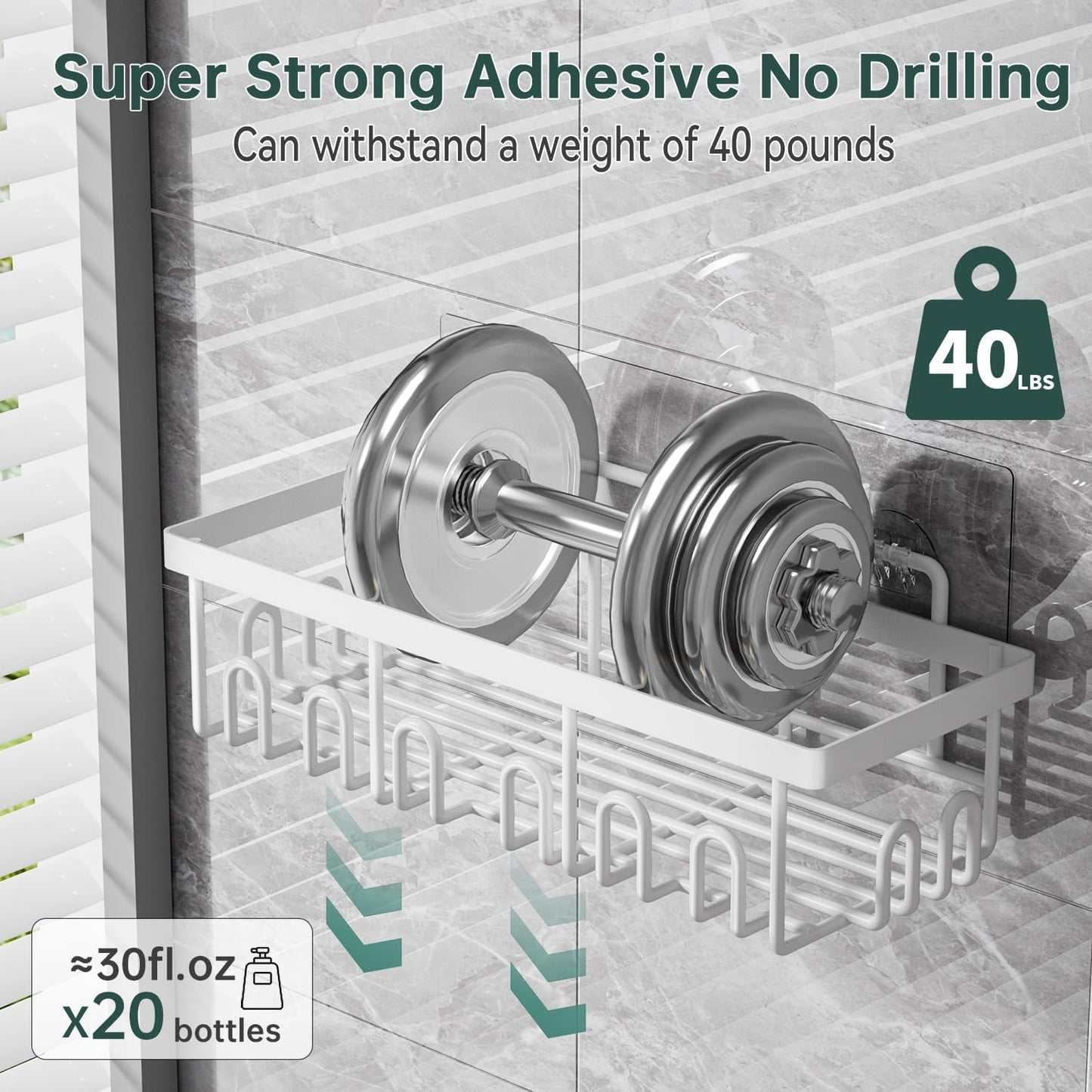 Shower Caddy Organizer Rack Shelf with Soap and Toothbrush Holder,Stainless Steel Organizer for Bathroom Organizers and Storage, No Drilling Wall Mounted Rack Bathroom Caddy White,5-Pack