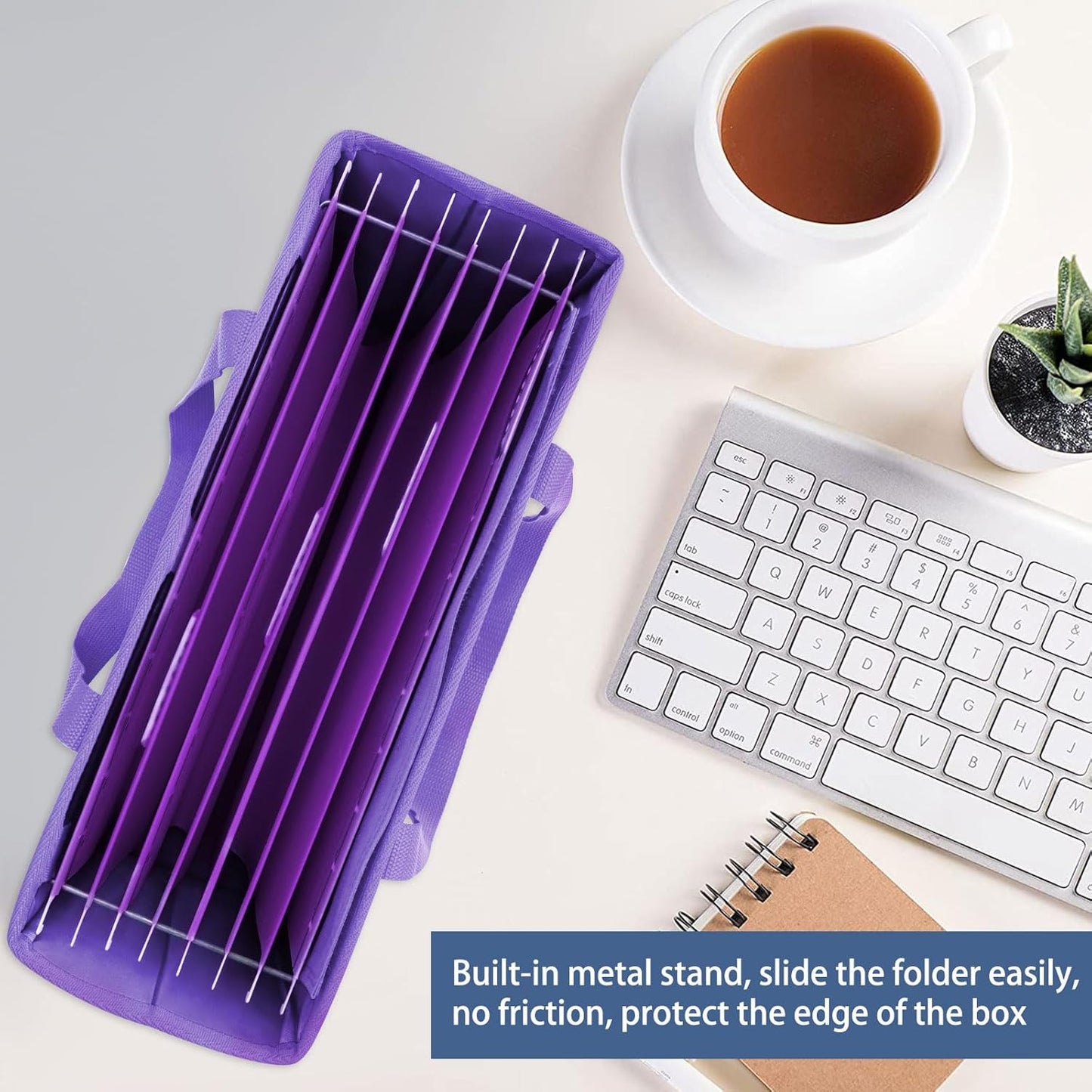 abcxgood Desktop File Organizer Box,Collapsible Hanging Filing Box,Home Office Document Storage Organizer with Front Pocket and Handles, Letter Size Folder. (PURPLE)