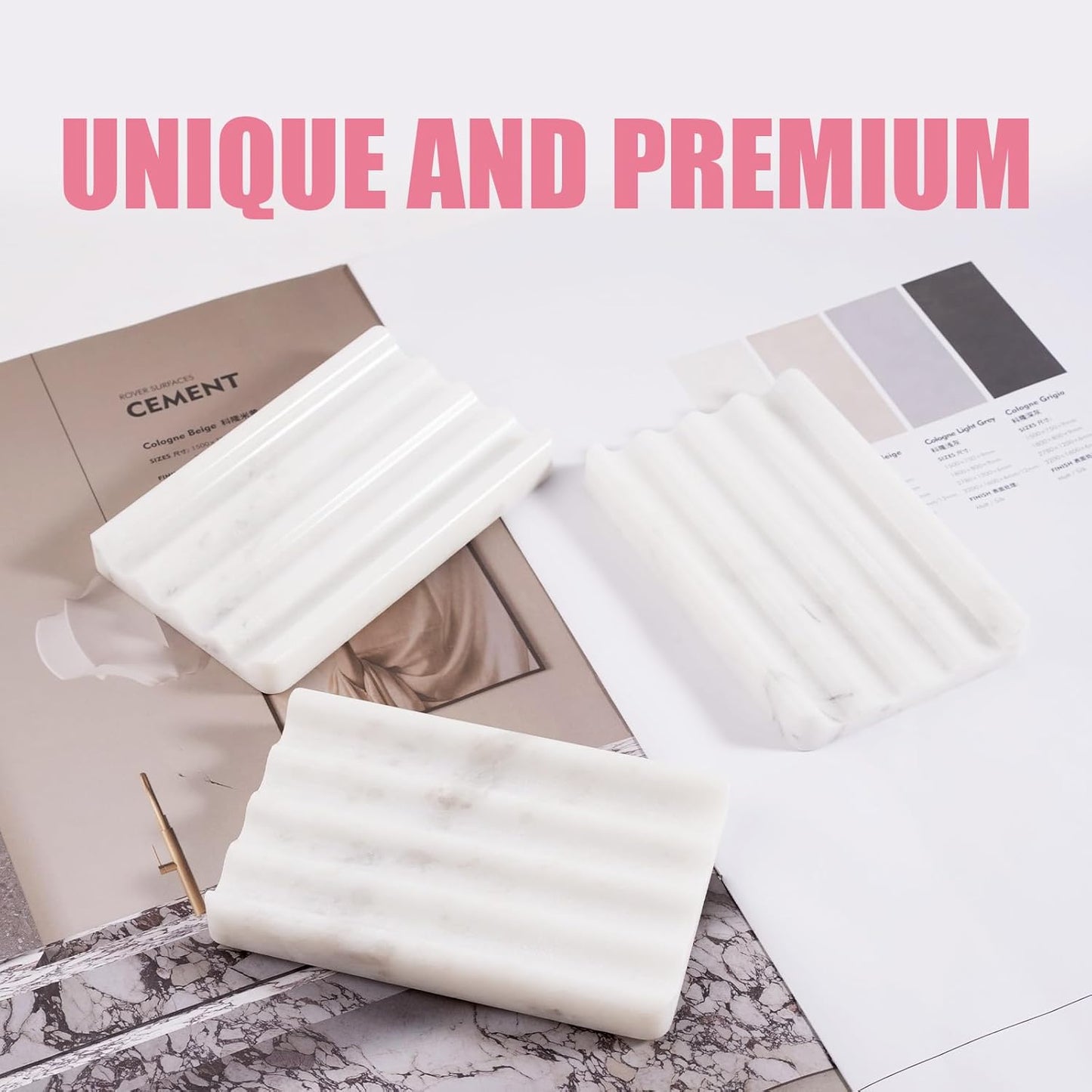 2 Pcs Marble Soap Holder, Soap Dish for Shower, Bathroom, Kitchen, Multi-Function Bar Soaps Holder, Soaps Saver with Water Ripple Design, Soap Tray(Namib Fantasy)