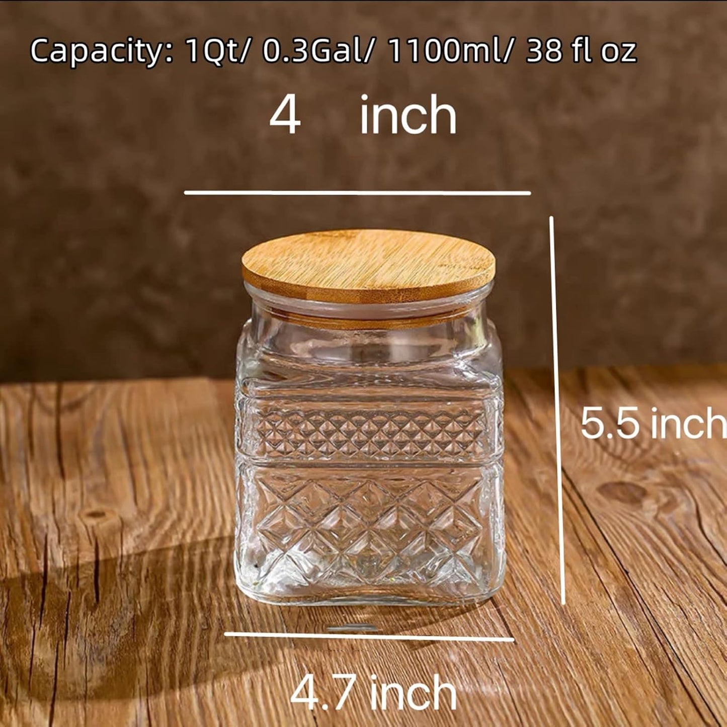 Glass Storage Jars, 38 FL OZ Airtight Canisters with Bamboo Lid, Decorative Kitchen Containers for Cereal, Nuts, Snacks, Candy, Cookies, Coffee, Tea
