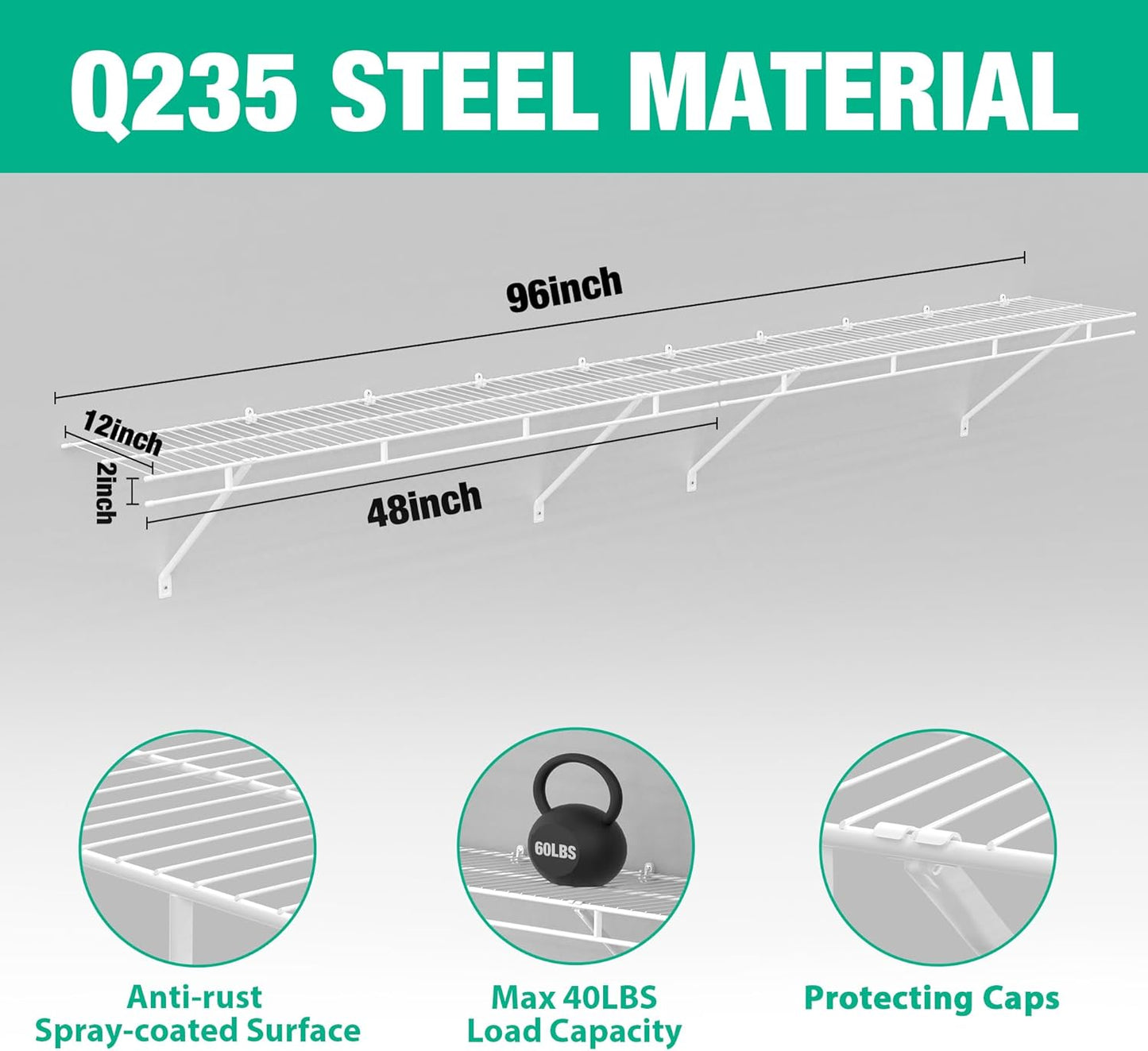 HAUSHOF Closet Shelves Wall Mounted 4-Pack, 4 ft x 12in White Wire Shelving for Laundry Room, Closet, Basement Organization and Storage