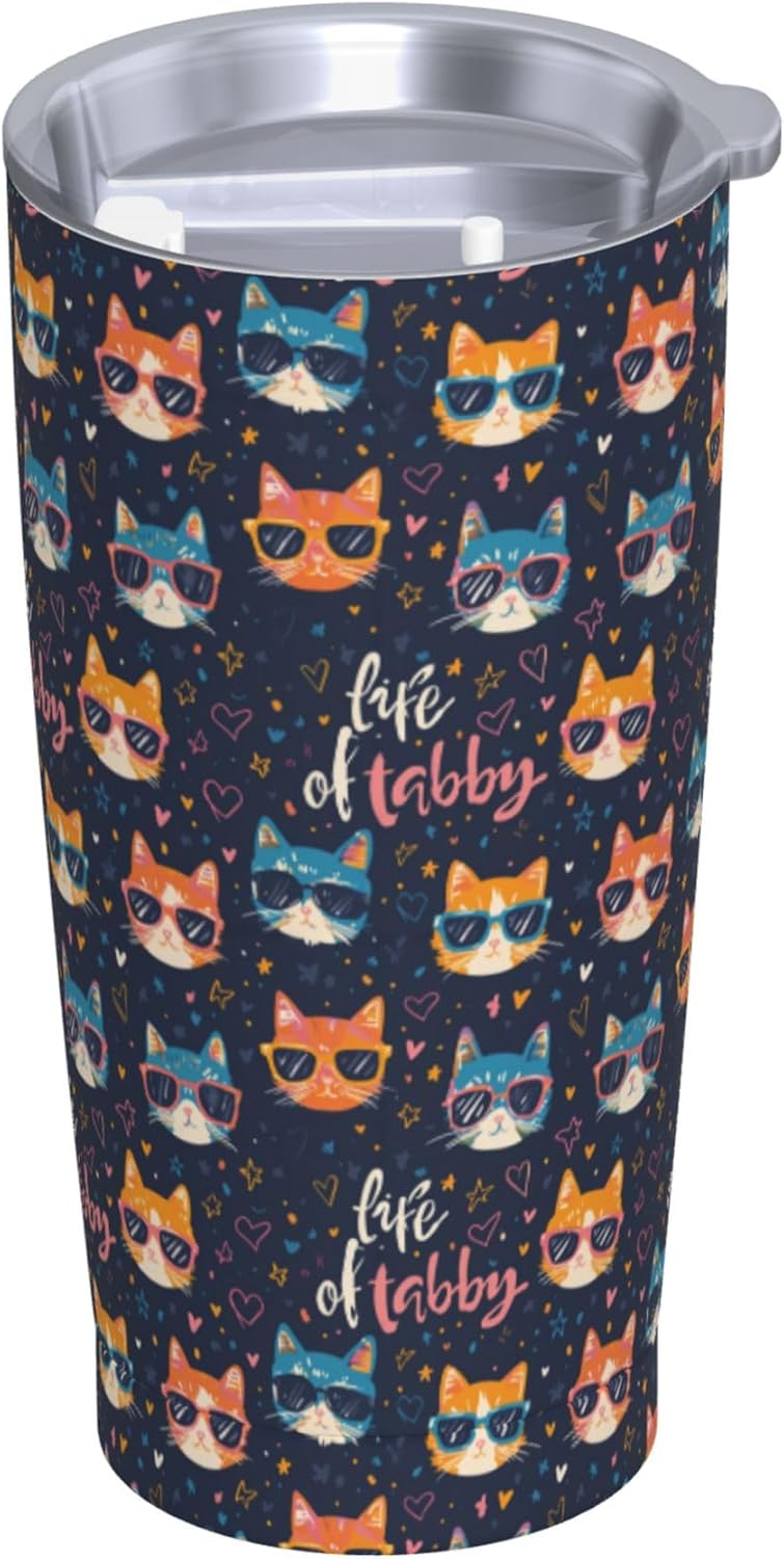 Cat Tumbler with Lid and Straw 20oz Insulated Reusable Stainless Steel Travel Mug Double Wall Vacuum Coffee Cup for Hot Cold Drinks Leak-Proof Portable Cups for Women Men Gifts