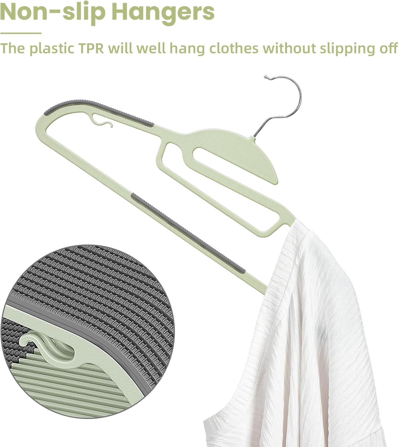 Heavy Duty Plastic Hangers 50 Pack with Non-Slip Design,0.2 Inches Thick,360°Swivel Hook Space Saving Organizer for Bedroom Closet,Shirts,Pants,Strong Enough for Coat(Matcha Green- S Shaped)