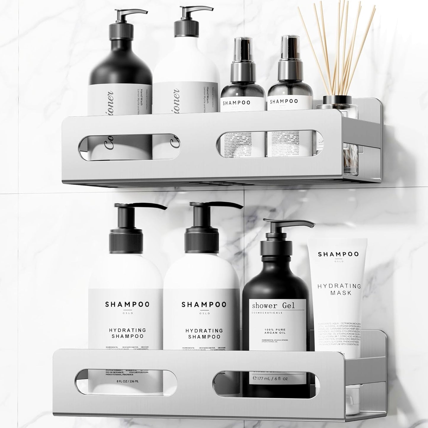 SUS 304 Stainless Steel Shower Caddy,Thickened,Strong and Large Capacity No Rust Shower Organizer,No Drilling/Sleek Bathroom Shower Shelves for Bathroom Storage,Kitchen,Living Room (Silver)