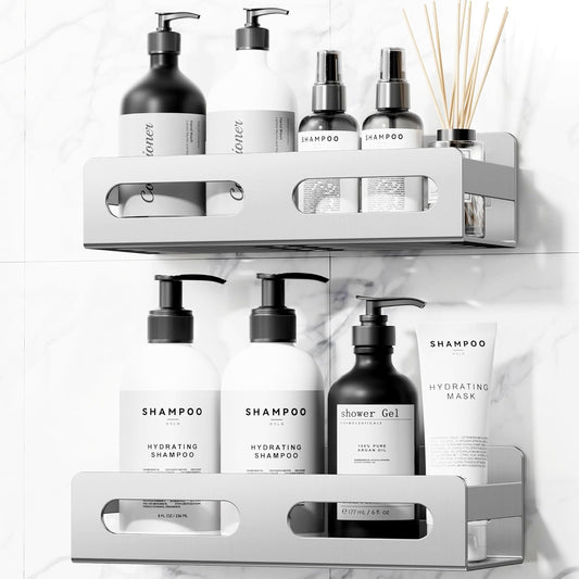 SUS 304 Stainless Steel Shower Caddy,Thickened,Strong and Large Capacity No Rust Shower Organizer,No Drilling/Sleek Bathroom Shower Shelves for Bathroom Storage,Kitchen,Living Room (Silver)