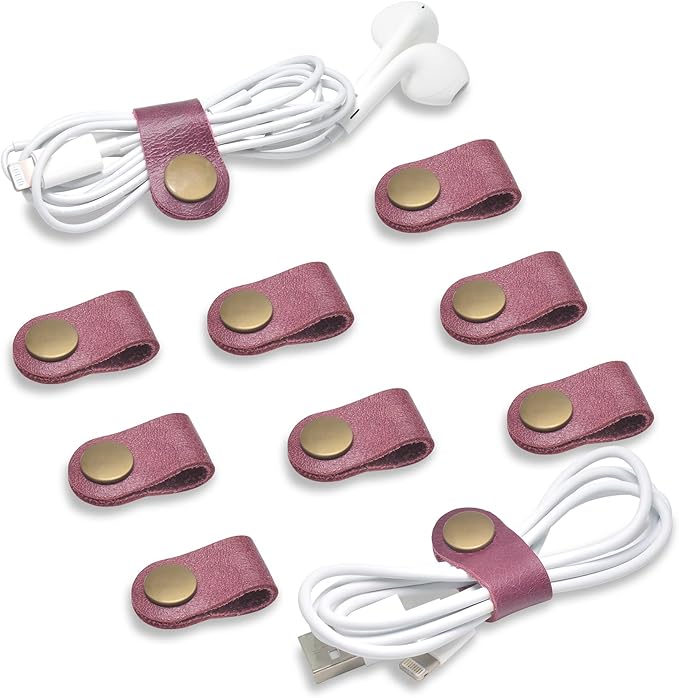 CAILLU Cord Organizer,Cord Keeper,Cable Organizer USB Holder,Cable Management,Cable Straps,Earbud case,wrap Headset Winder,Phone Earphone Clips Ties (Rose red Cord Organizer)