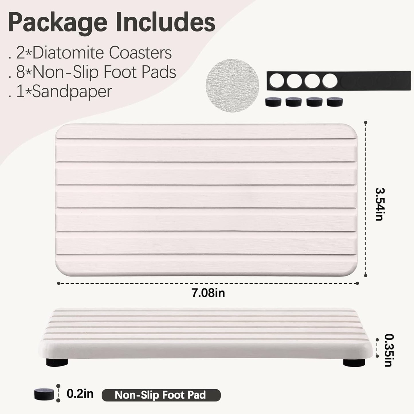 2 PCS Water Absorbent Diatomite Coasters (7.1" x 3.5"), Grooved Design, Water Absorbing Stone Used for Hand Soaps & Plants & toiletries in The Modern Home