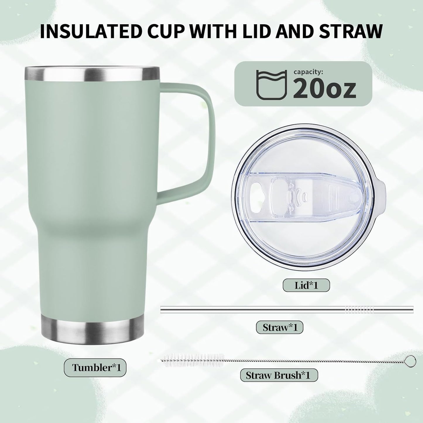 20oz Insulated Tumbler with Handle Stainless Steel Travel Coffee Mug with Lid and Straw Double Wall Vacuum Leak-proof Reusable Thermal Water Cup for Hot and Cold Drinks (Multicolor-3,4 Pack)