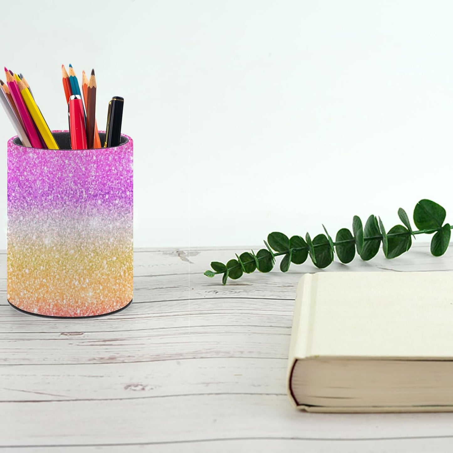 Glitter Pen Holder Pencil Organizer Cute Pencil Cup Desk Decor Makeup Brush Holder PU Multifunctional Office Suppliesfor Home Classroom School