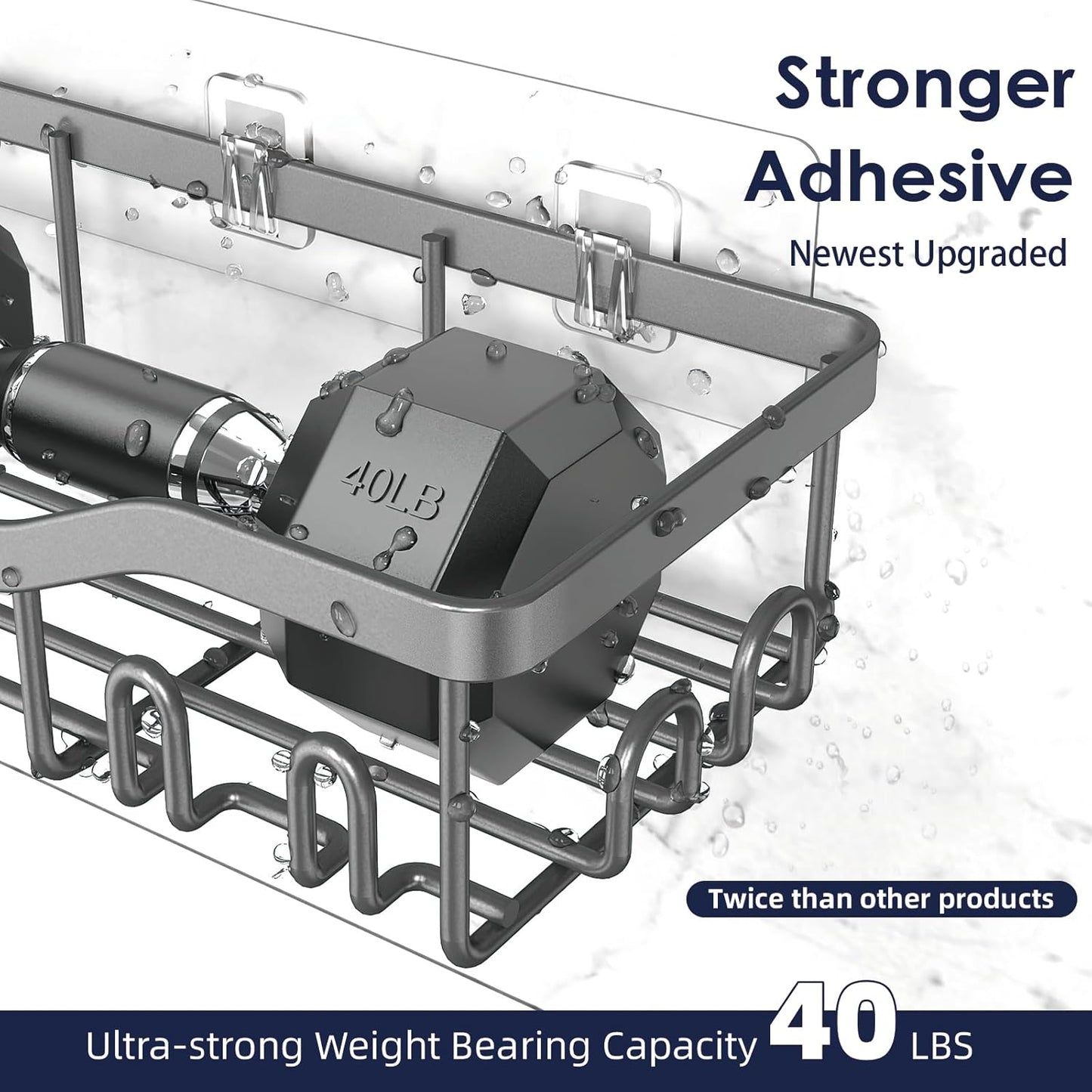 Shower Caddy Adhesive Shower Organizer 7-Pack, Rustproof Stainless Steel Bathroom Shelves, Large Capacity No-Drill Rack Storage Accessories with Soap Dish Toothbrush Holder Hooks (Gray)