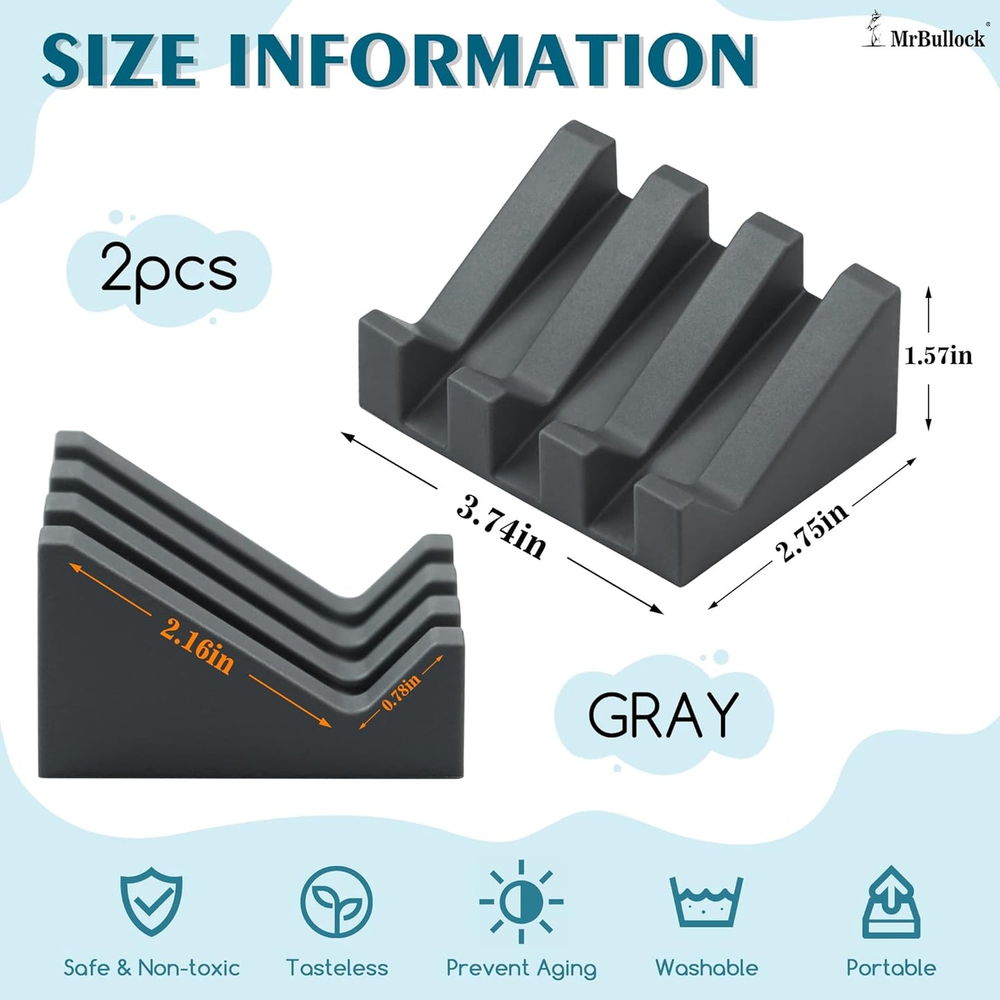 Silicone Soap Dish for Bar Soap Holder for Shower Bathroom Self Draining Waterfall Drying Tray Keep Soap Bars Dry Clean & Easy Cleaning (Grey, 2)