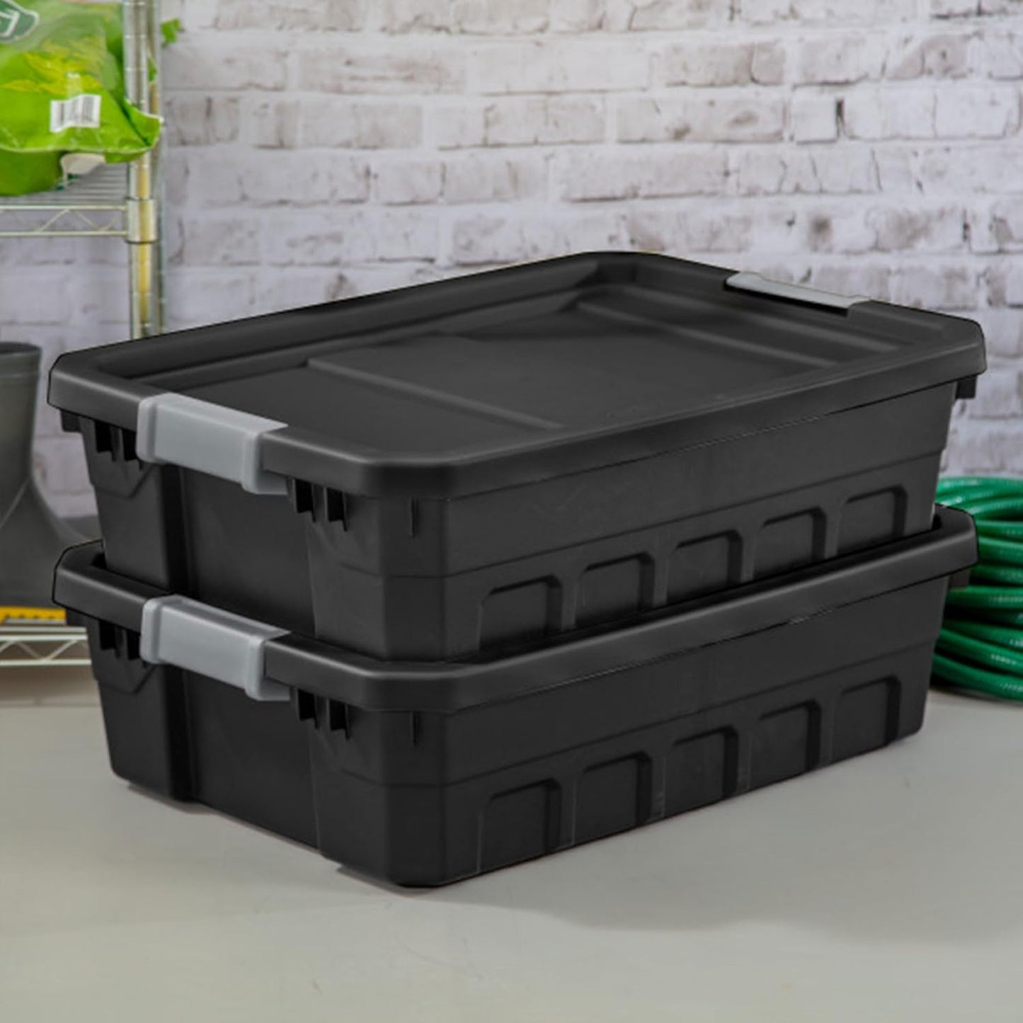 Sterilite 12-Pack Plastic Storage Bins with Lids, Stackable Containers, 10 Gallon, Black